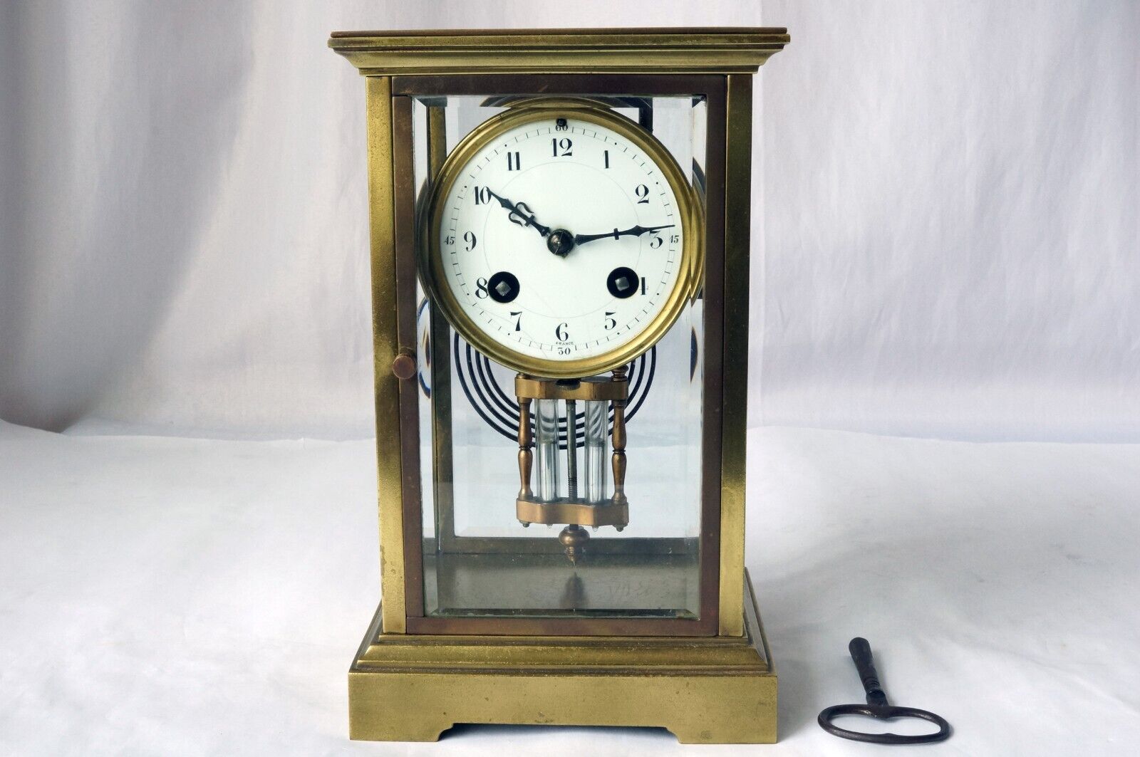 Antique 1800s JAPY FRERES French Victorian Brass & Glass Crystal Regulator Clock