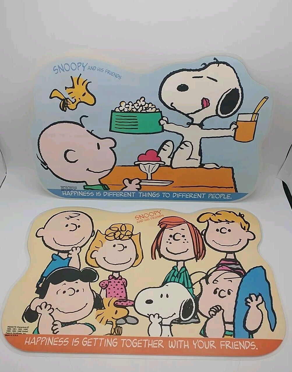 Vintage Peanuts Charlie Brown Snoopy Plastic Coated Activity Placemats Set Of 2
