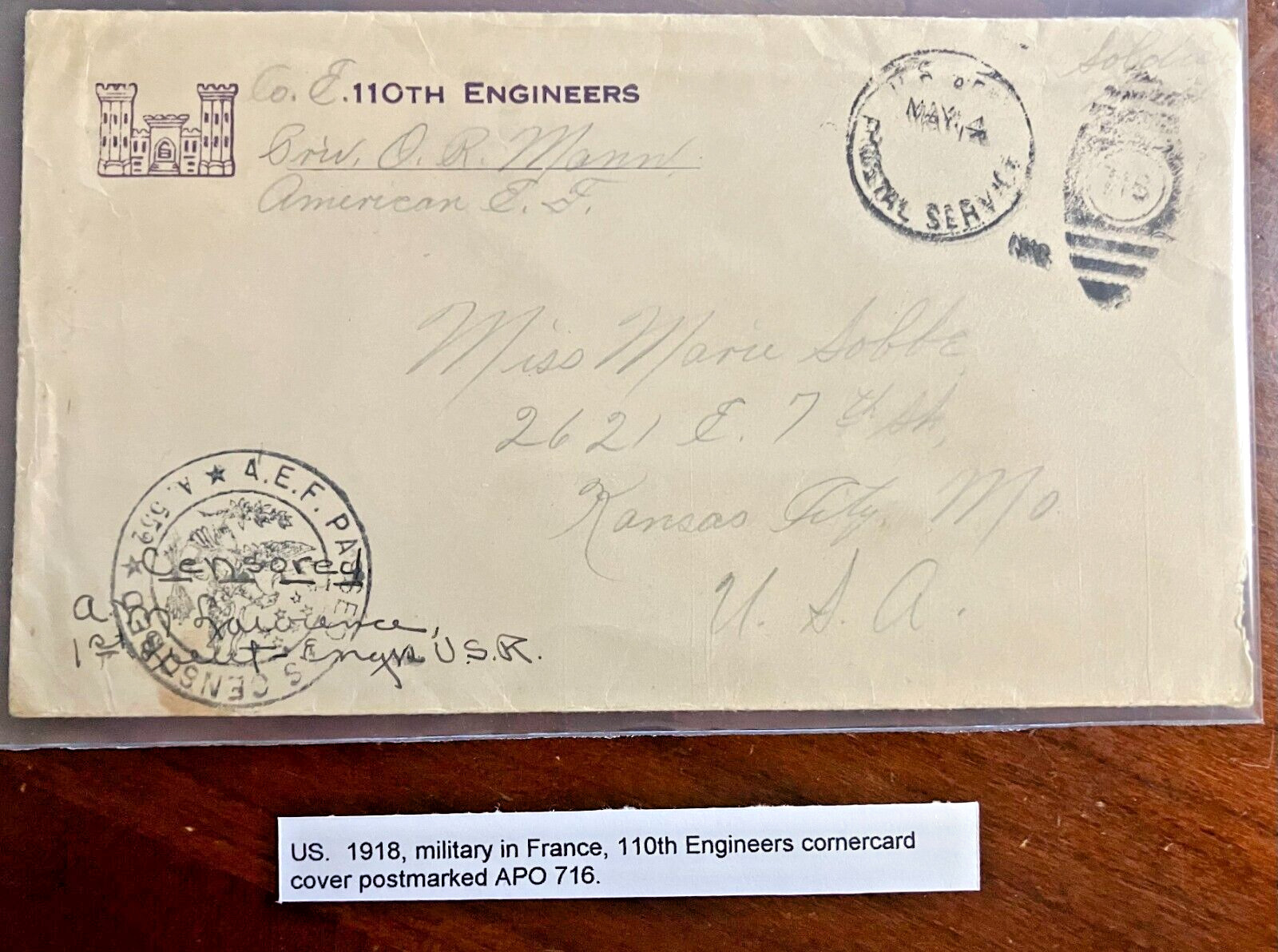 WW1 Postal Cover 110th Engineers