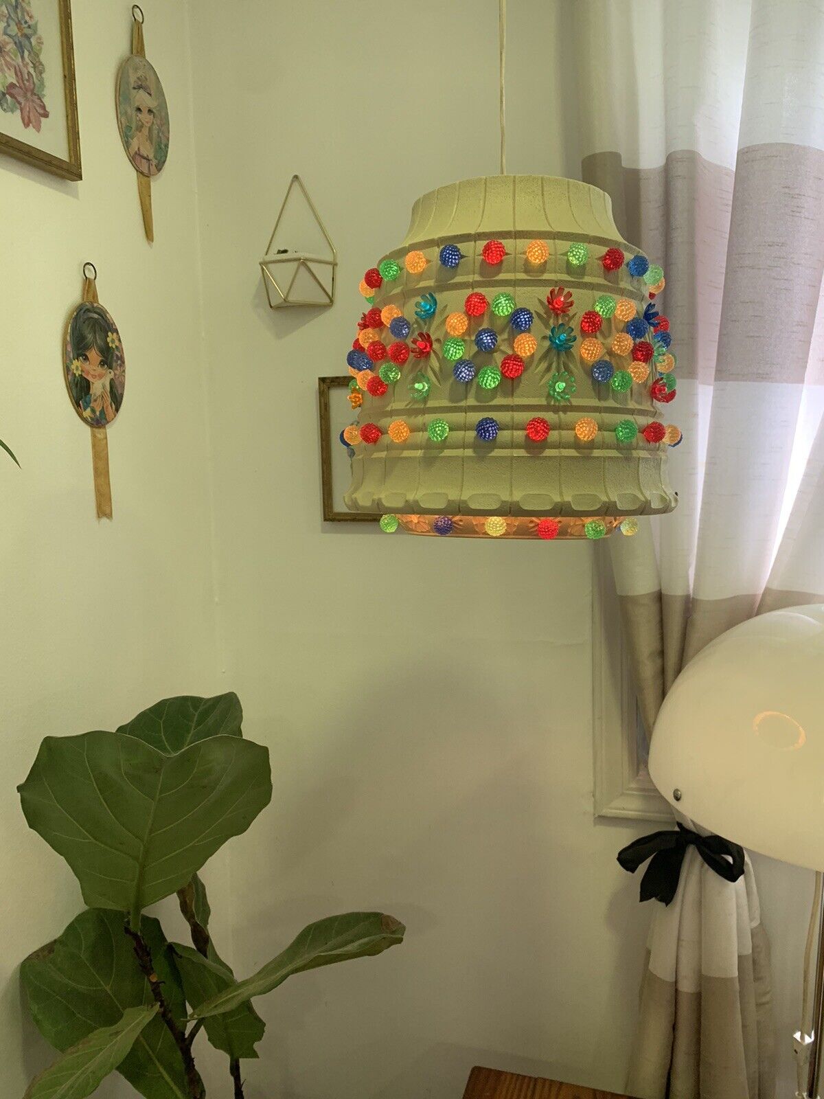 Vintage 1970s Swag Light Hanging Lamp Multicolor Groovy Mid Century Cool Funky