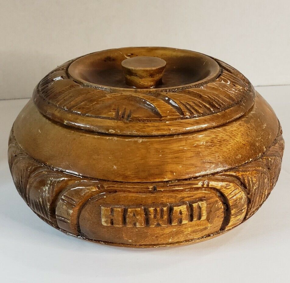 Vintage Alii by Hawaiian Crafts Woods Hawaii Wooden Bowl w/ Lid Hand Carved
