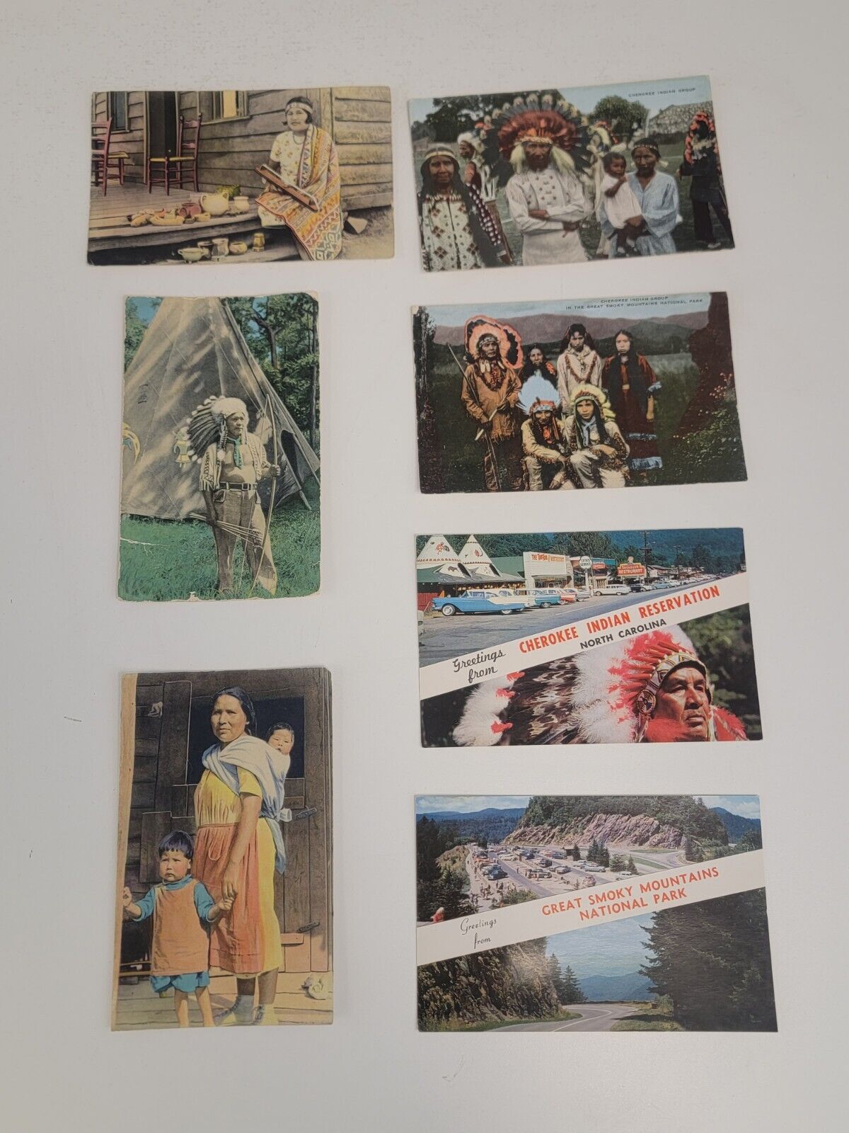 Lot Of 7 Vintage Postcards Native American Indian Cherokee Reservation 1950’s