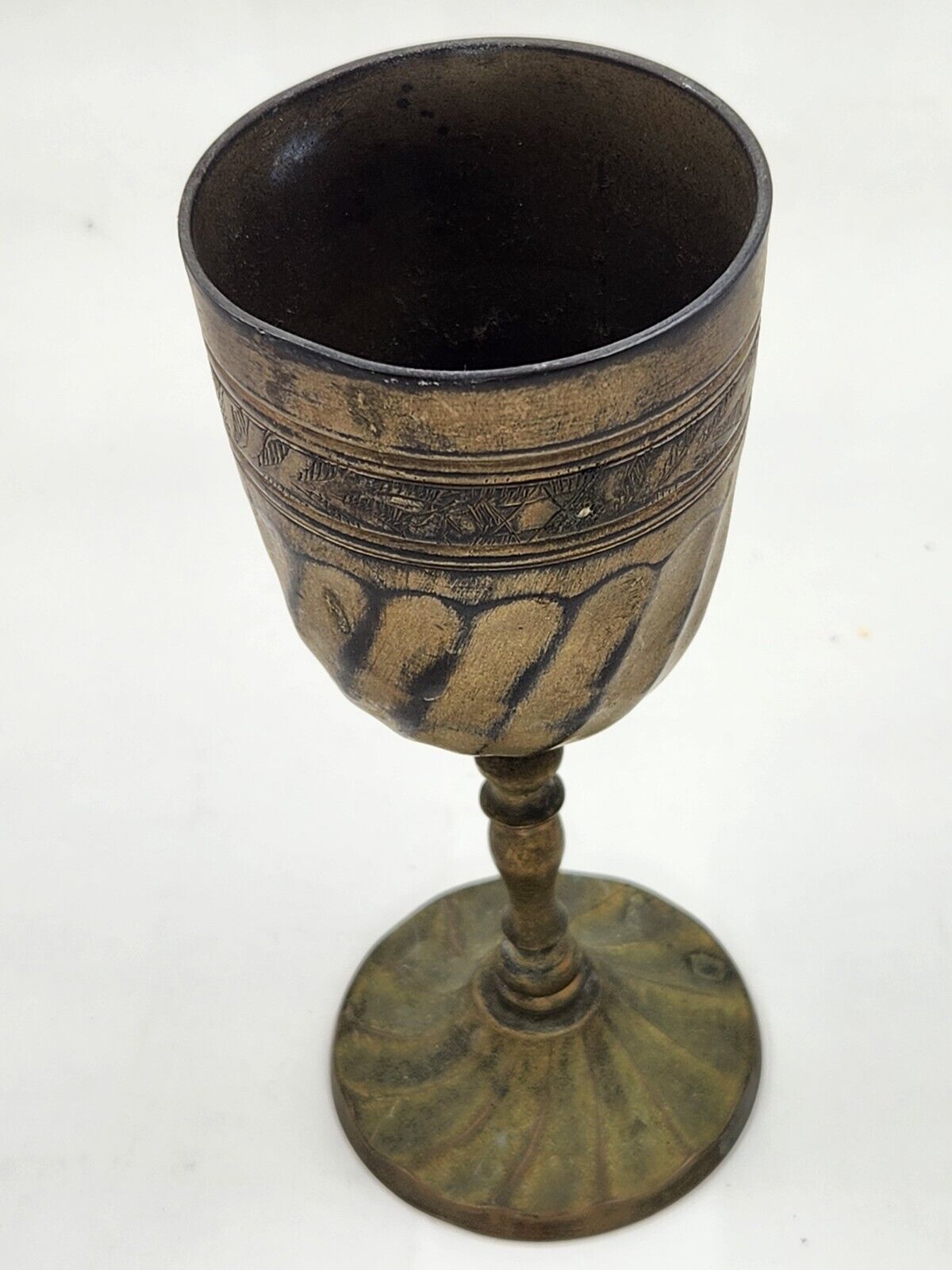 Vintage Middle Eastern Handmade Engraved Brass Cup  Goblets