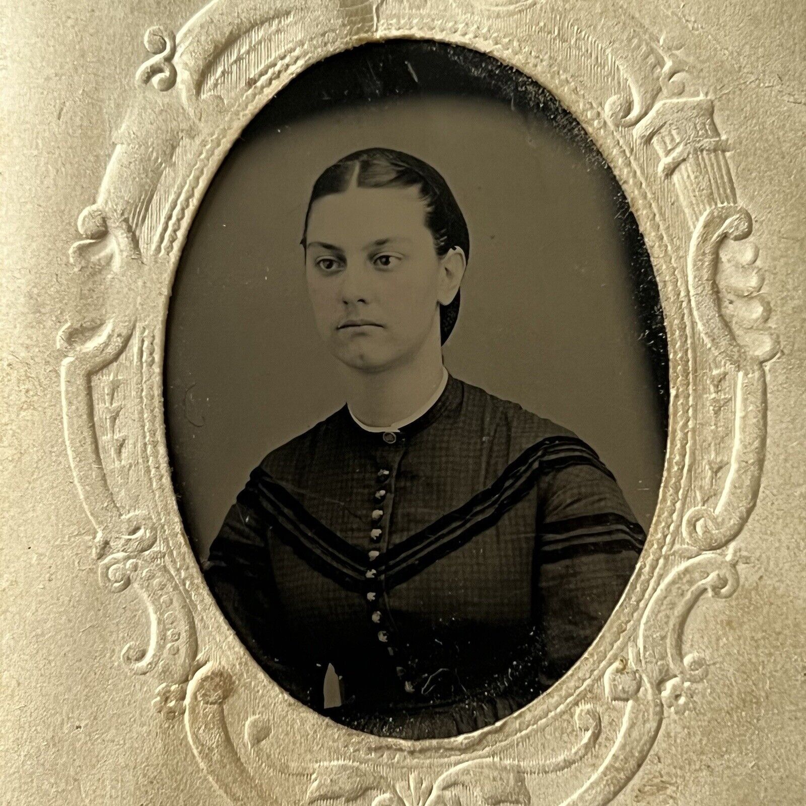 Antique Tintype Photograph Beautiful Fresh Faced Young Woman Teen Girl