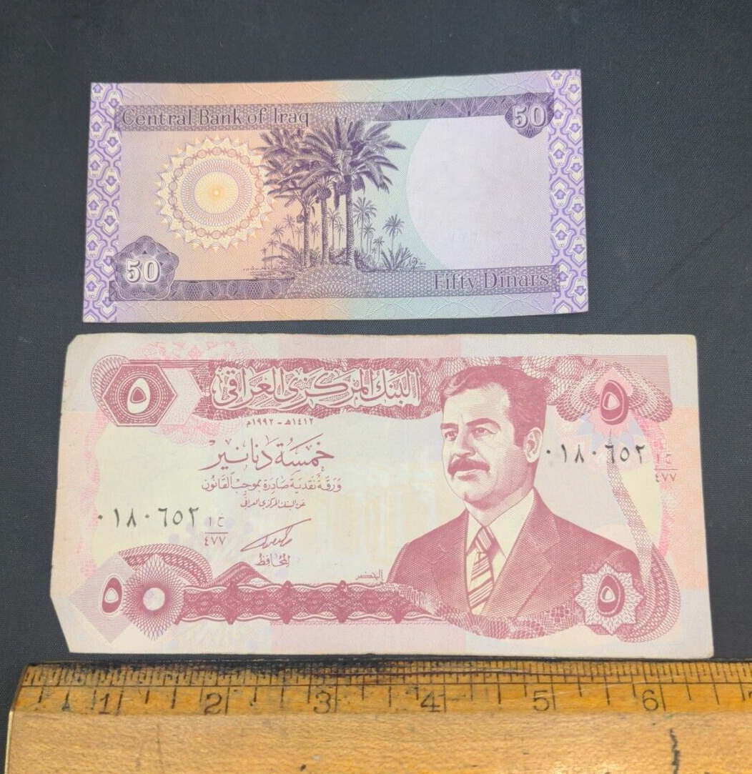 Desert Storm/Operation Iraqi Freedom 5 diner Saddam bill and post OIF 50-dinar