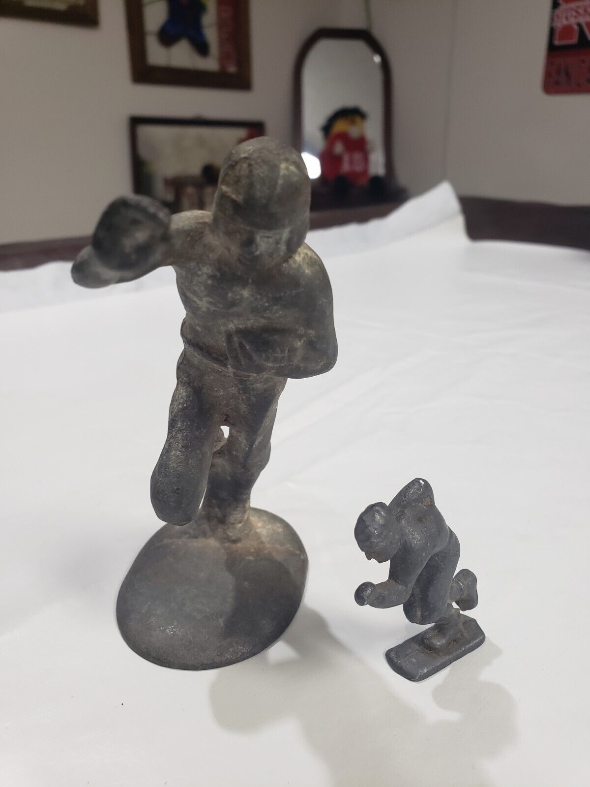 Vintage Pewter Cast Metal Running Football Player Sculpture Statues Rare Gray