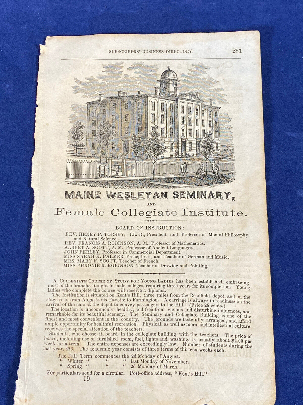 1862 Ad - Maine Wesleyan Seminary and Female Collegiate Institute