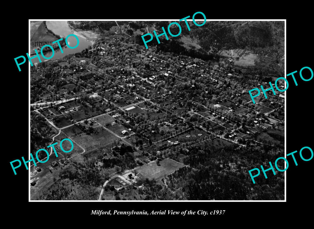 OLD LARGE HISTORIC PHOTO MILFORD PENNSYLVANIA AERIAL VIEW OF THE TOWN c1937