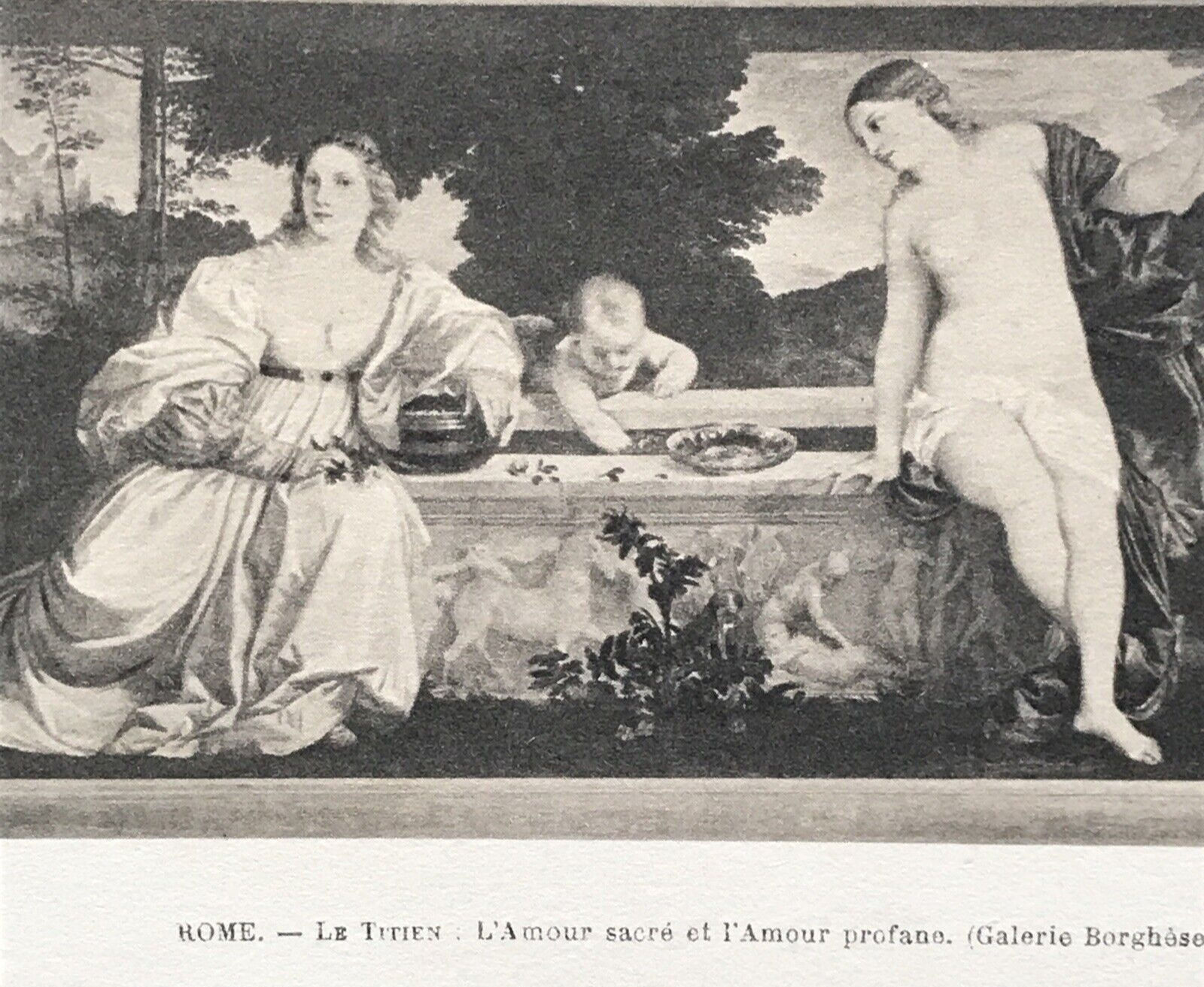 Antique 1910s Art SACRED and PROFANE LOVE by Titian Postcard Goddess Venus