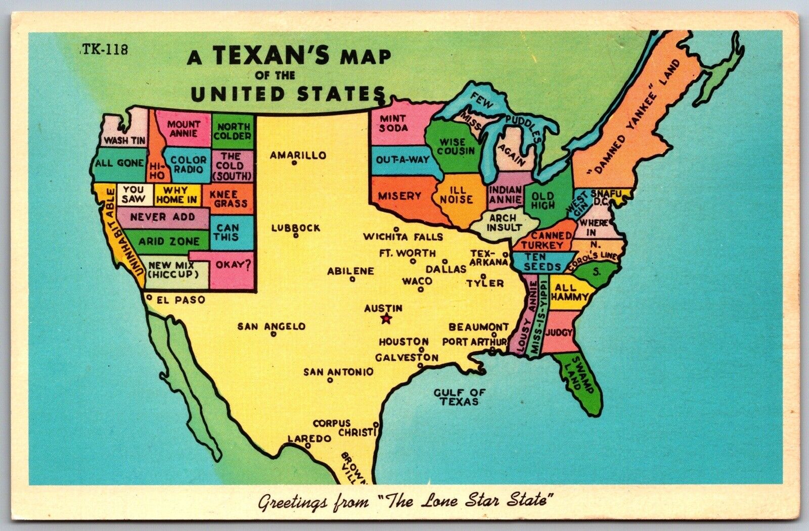 A Texan\'s Map of the United States, Postcard