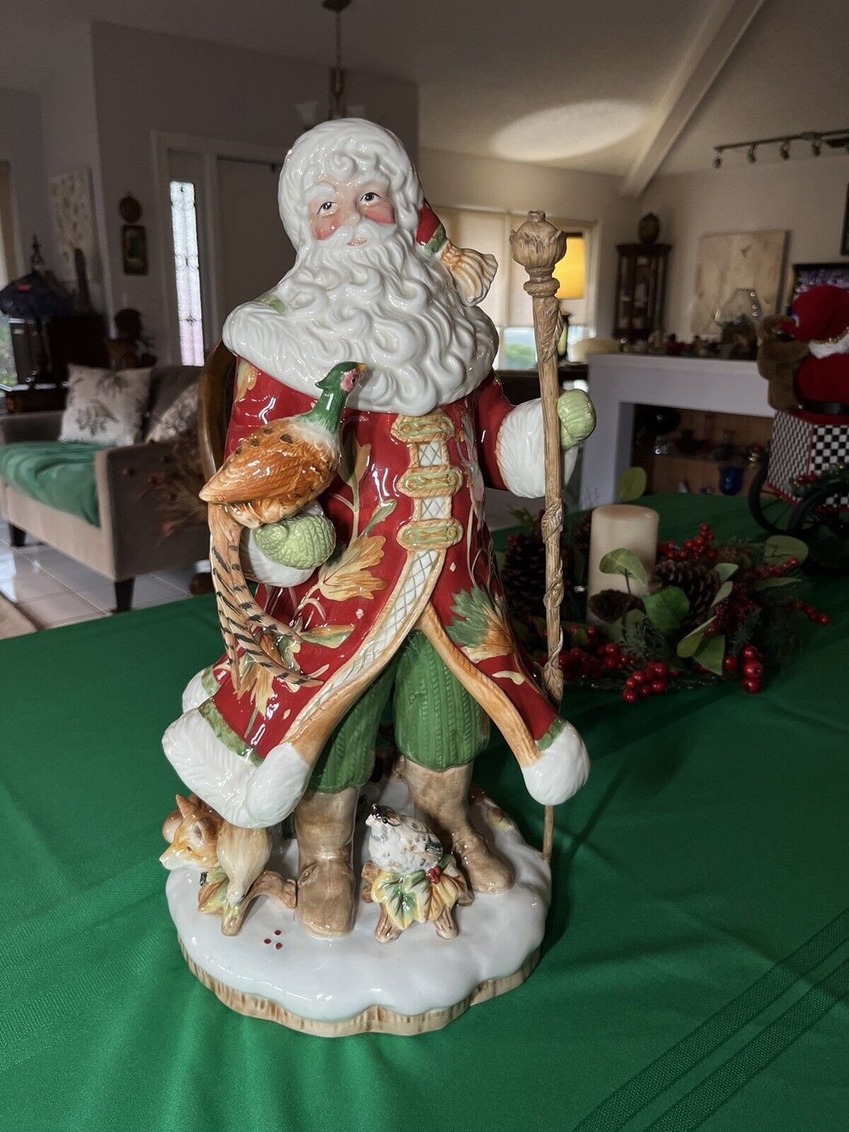 Fitz And Floyd Christmas Santa Figurine Rare w/ Pheasant 18.5” Tall / 10” Wide