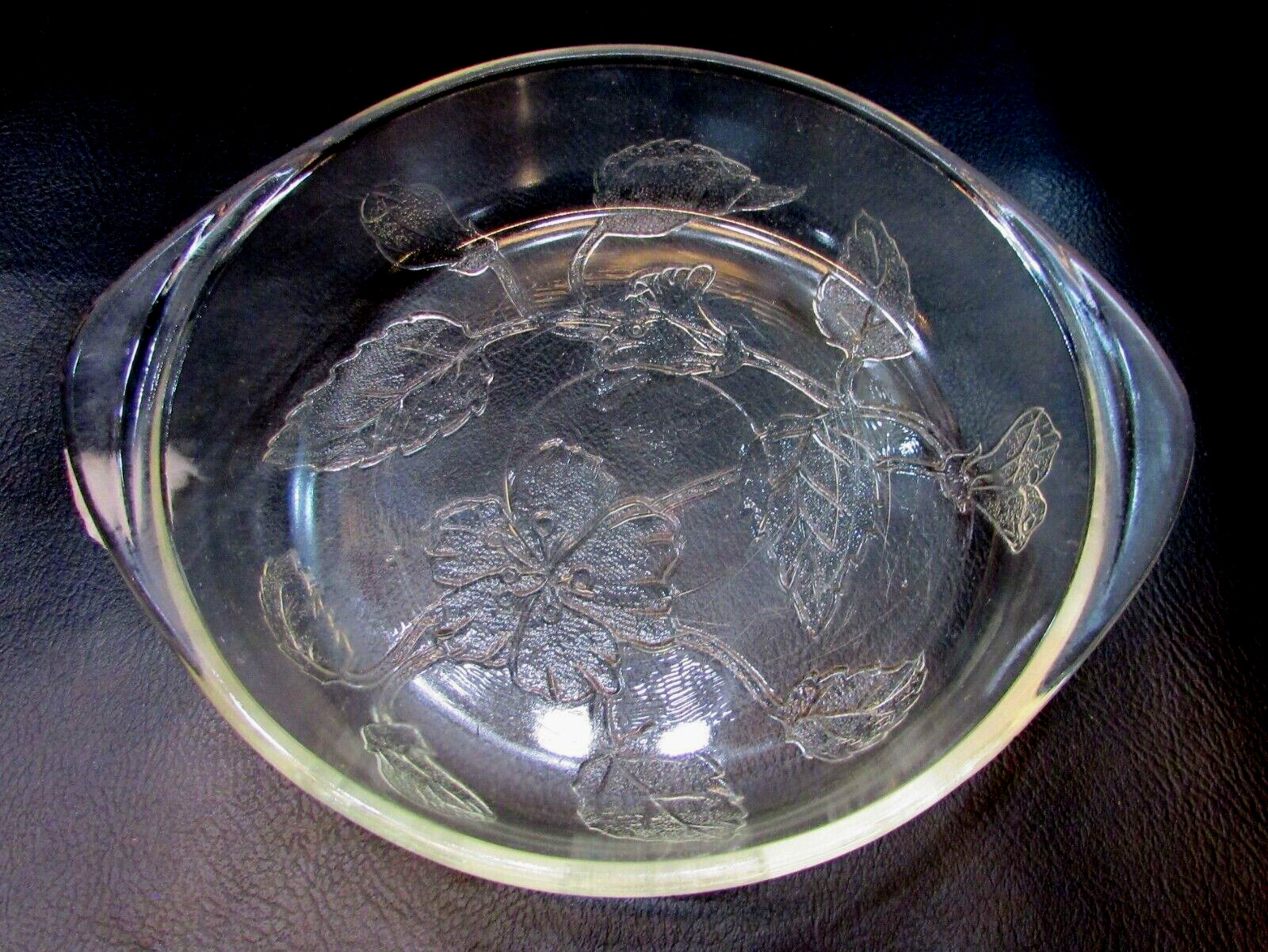 Old Sears Roebuck Ovenware McKee Clear Glass Hibiscus Small Pie Plate Bake Dish