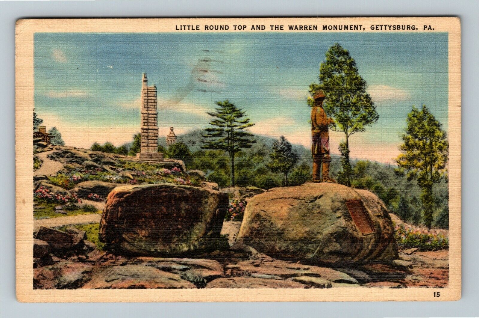 Gettysburg PA-Pennsylvania Little Round Warren Monument c1949 Vintage Postcard