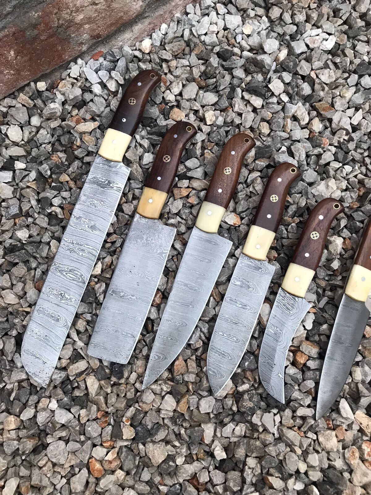 6 Custom Handmade Damascus steel Chef Knife set wood + Awesome  Handles