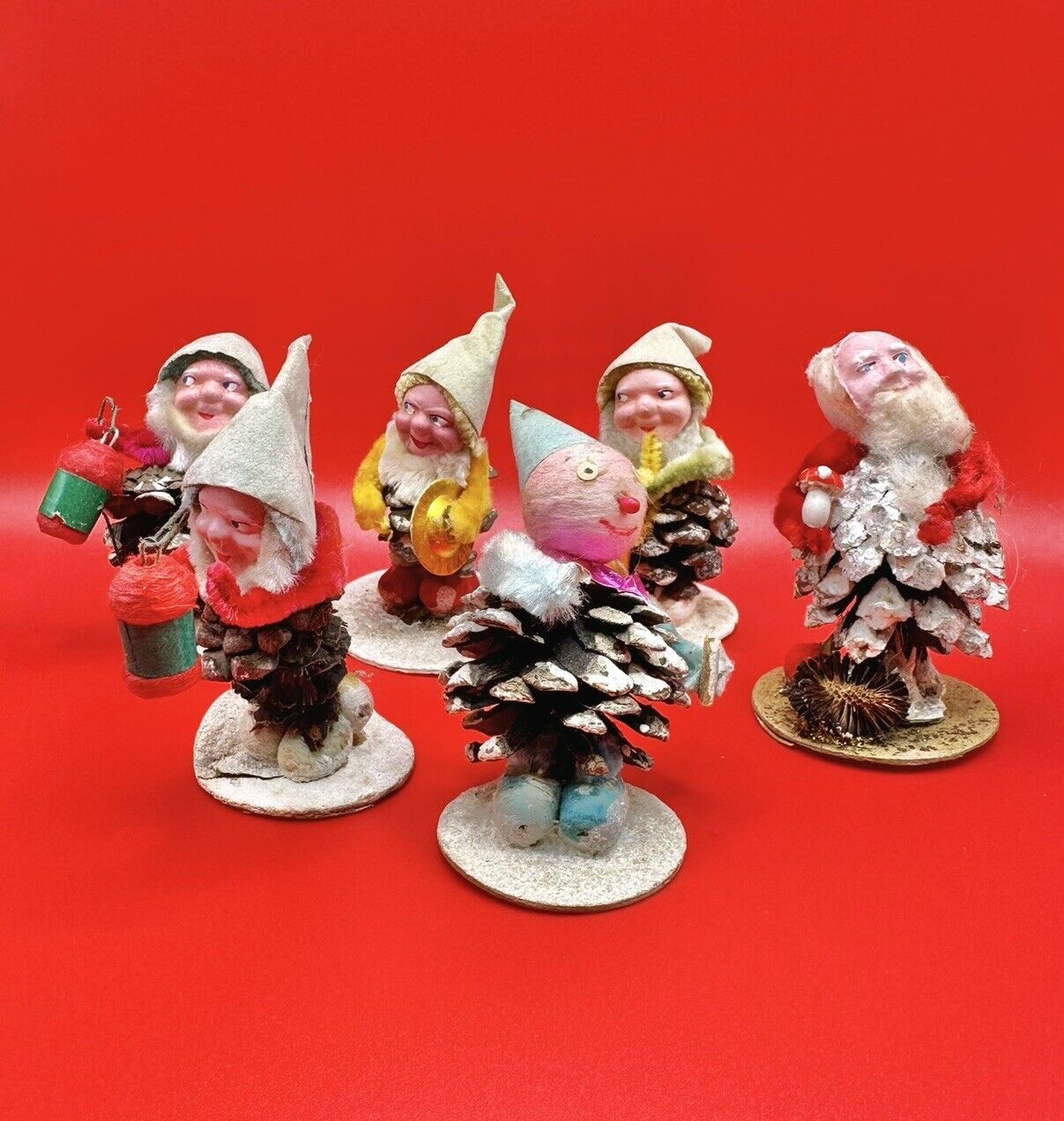Lot Of Vintage Christmas Pinecone Elf / Gnome (Japan & West Germany) Figurines