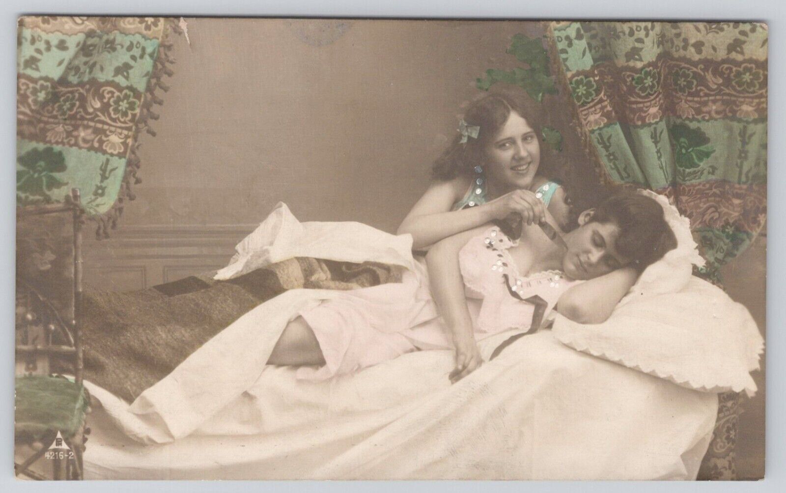 Postcard Two Beautiful Women In Bed Wearing Vintage Lingerie Risque Lifestyle