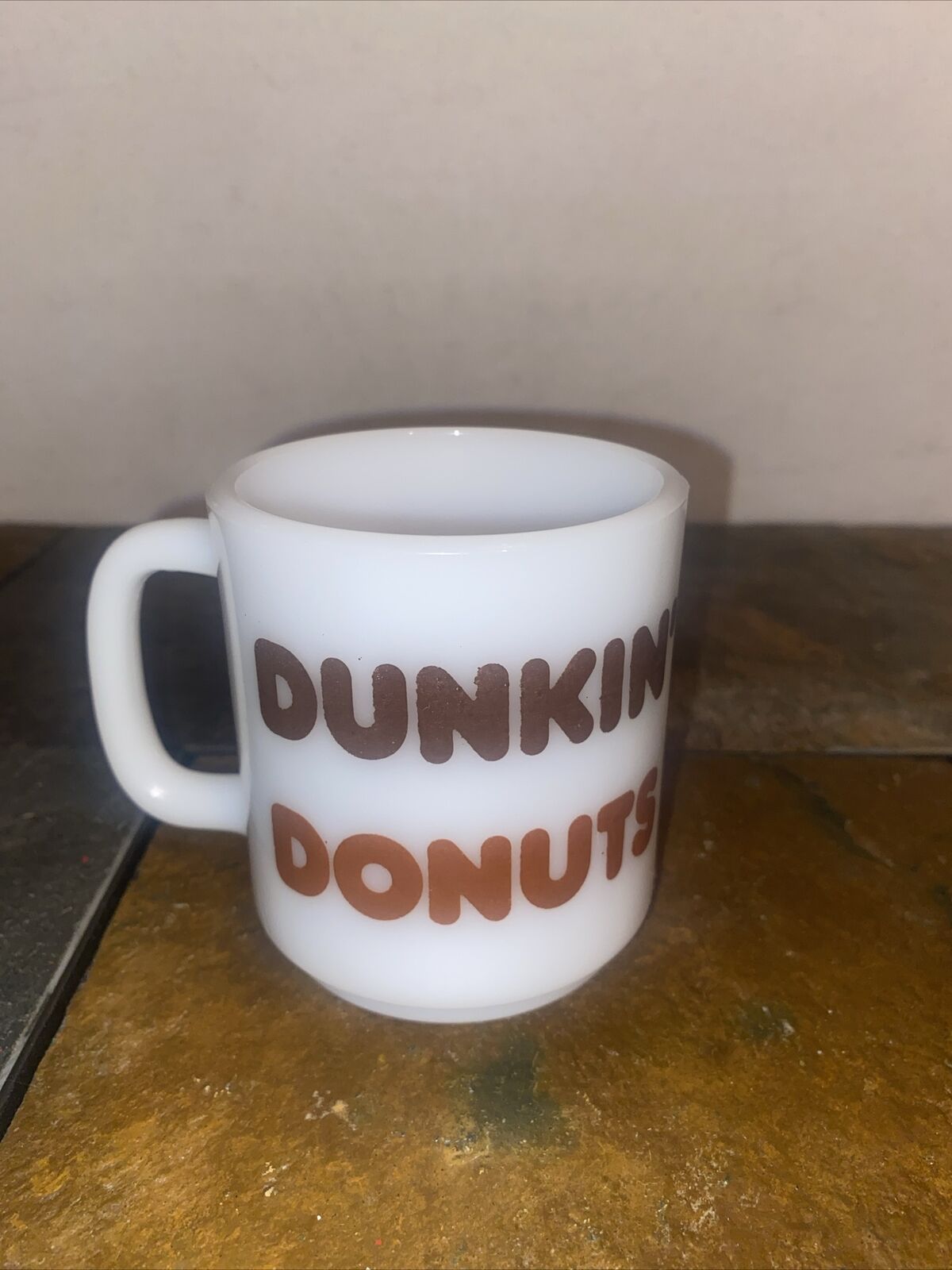Vintage 70\'s Dunkin Donuts GLASBAKE Mug - Coffee Cup - Two Tone Brown Lettering