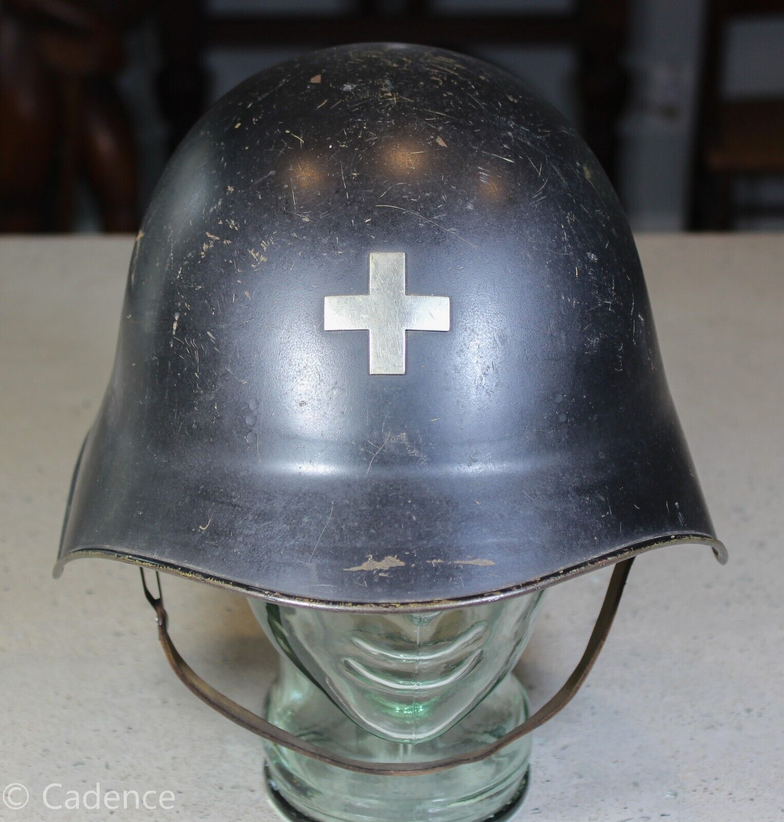 WW2 Swiss Switzerland M18 M43 Steel Combat Helmet Fire Civil Defense W Cross #24