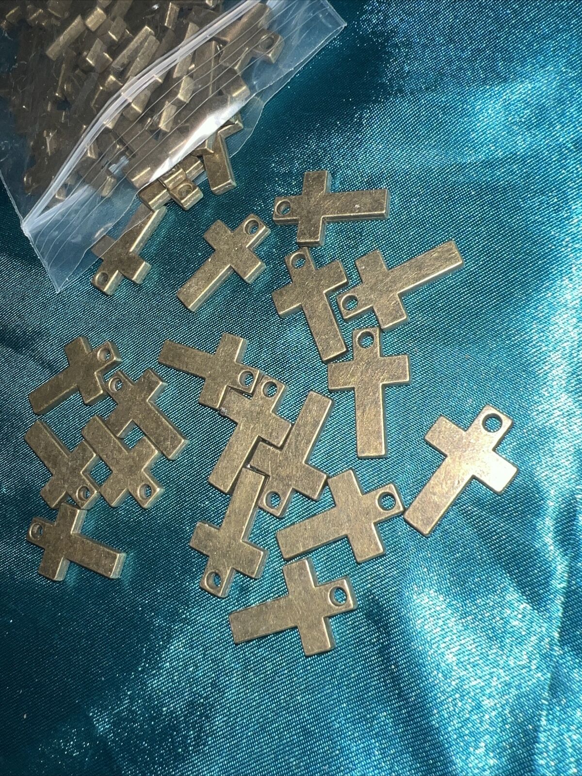 Small Solid Simple Cross Pendant - Ancient Bronze Religious Pendant - Lot Of 5