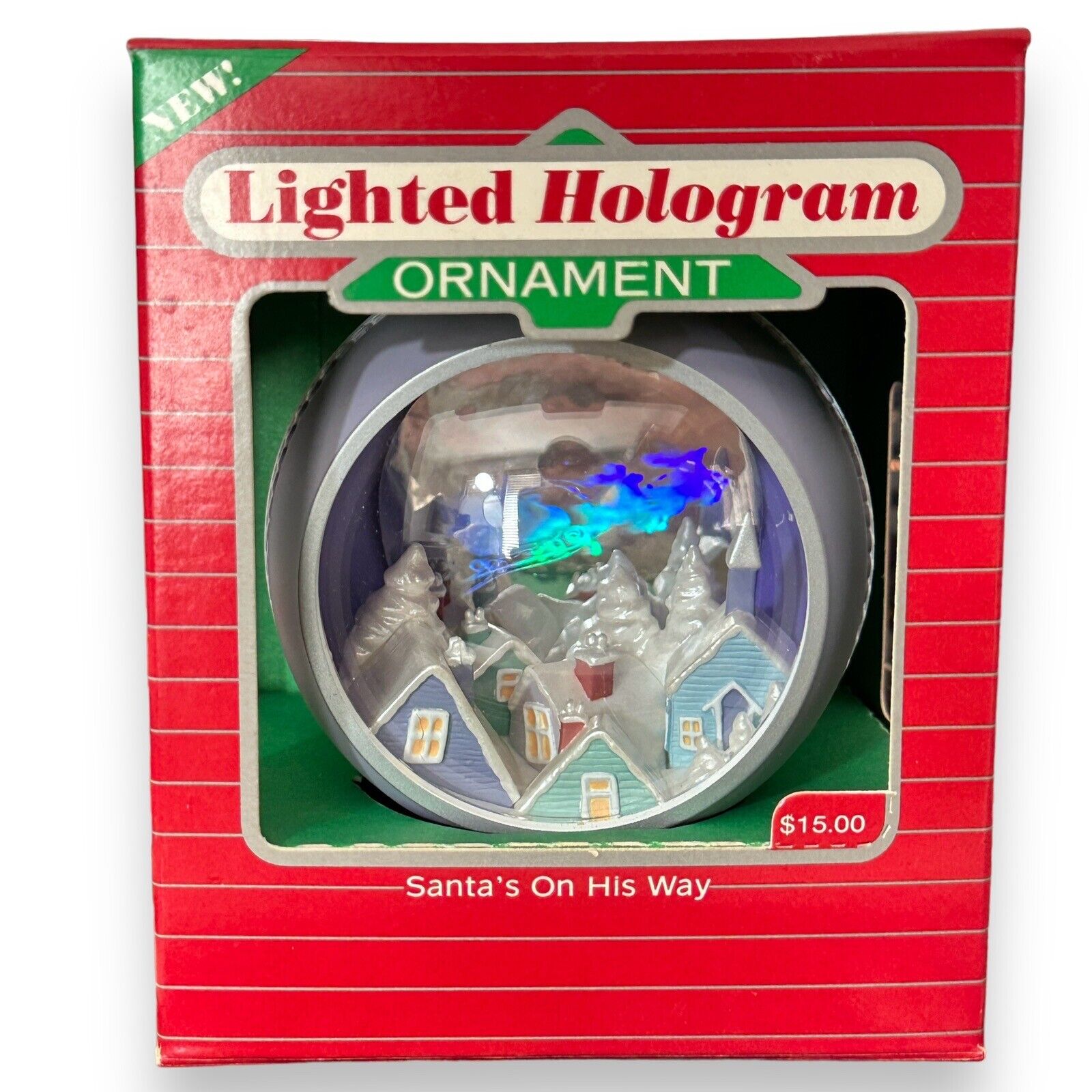 Hallmark Lighted Hologram Ornament Santas On His Way Holiday Magic VTG 1986 NEW