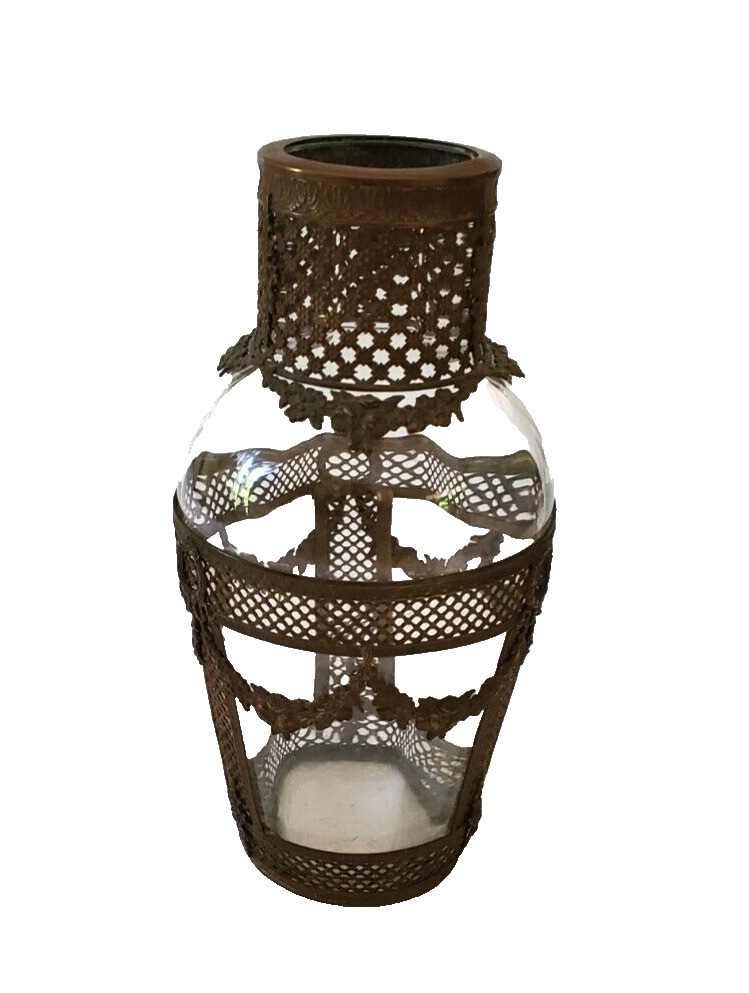 VTG French Gilt Bronze Ormolu Mounted Crystal Glass Vase Centerpiece 8\