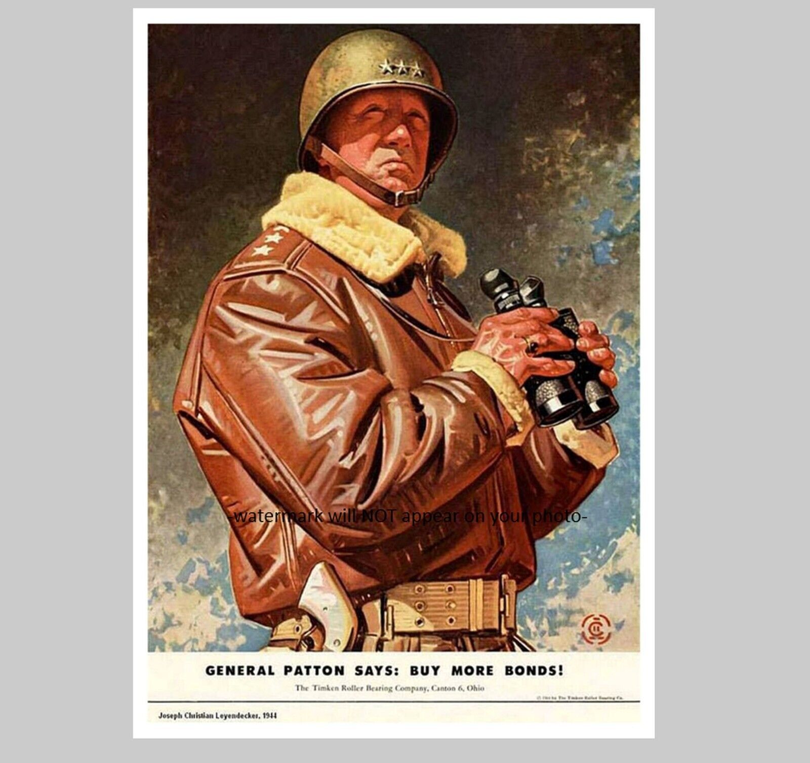 General George S Patton PHOTO Buy War Bonds Poster Army Recruiting World War 2