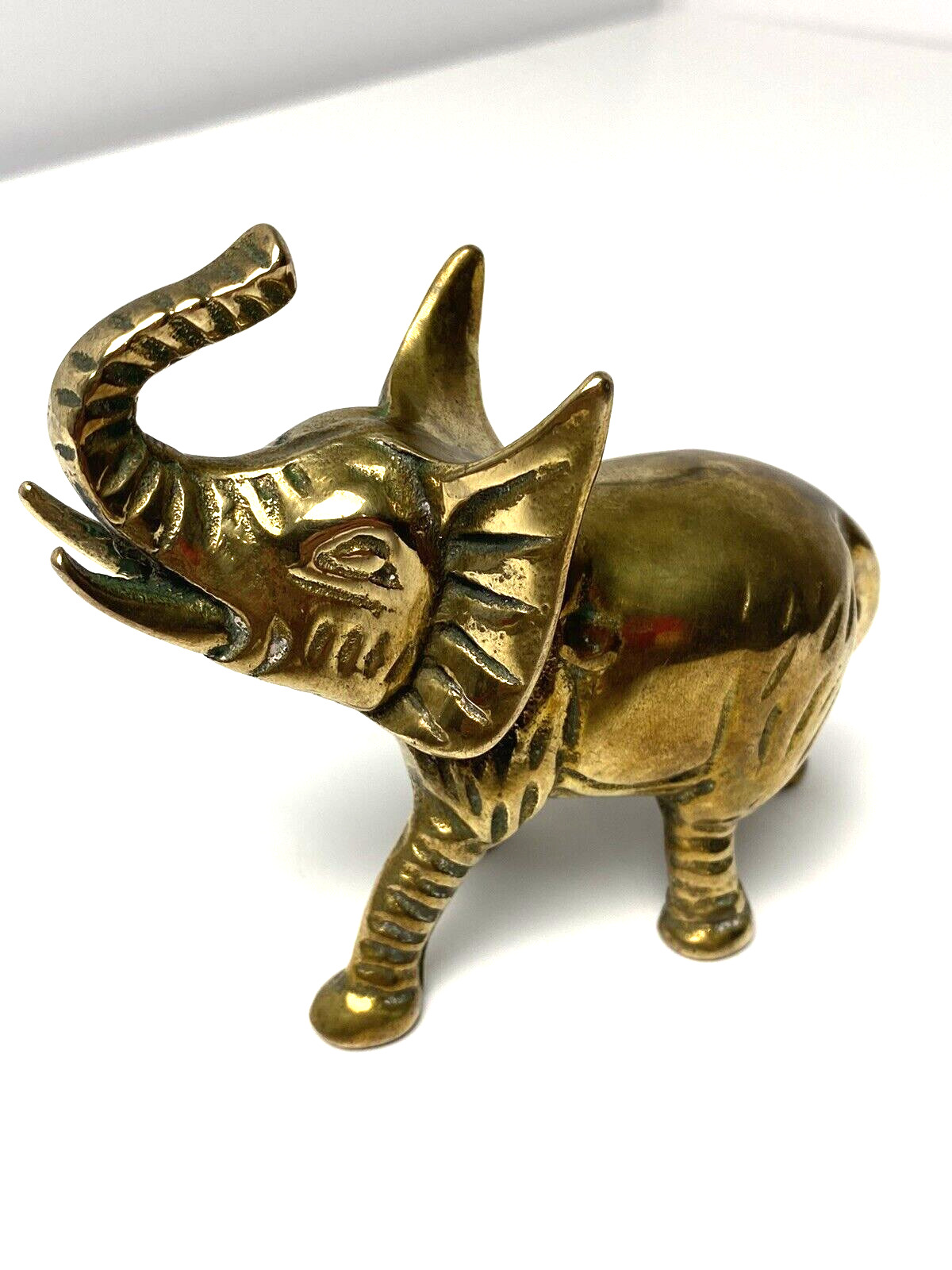 Vintage Solid Brass Elephant Statue Figurine  4.5” Trunk Up Leonard Silver MFG