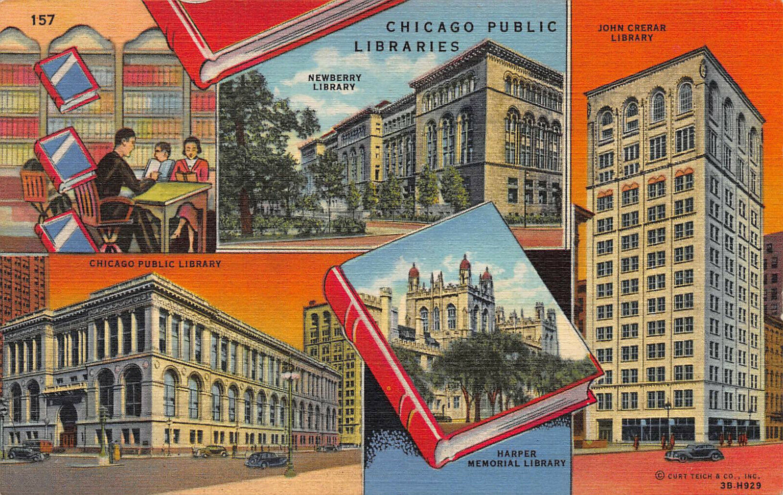 Chicago Public Libraries, Chicago, Illinois, Early Linen Postcard, Used