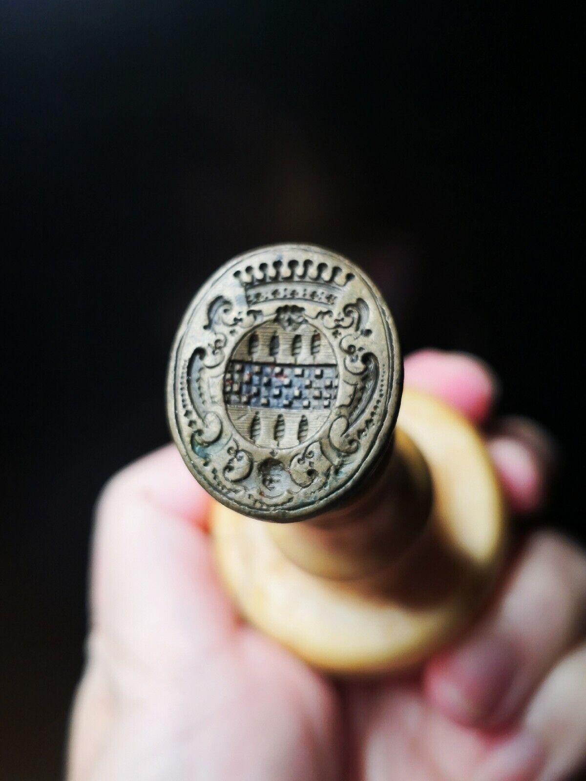 Antique France Count's Crown Coat of Arms Wax Seal/Desk Stamp. 18th C.