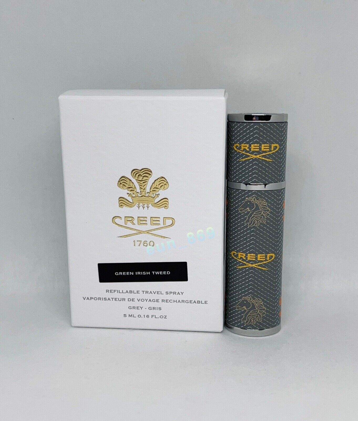 Creed Gray Leather Refillable Travel Spray Atomizer 0.16oz / 5ml W/ Green Irish