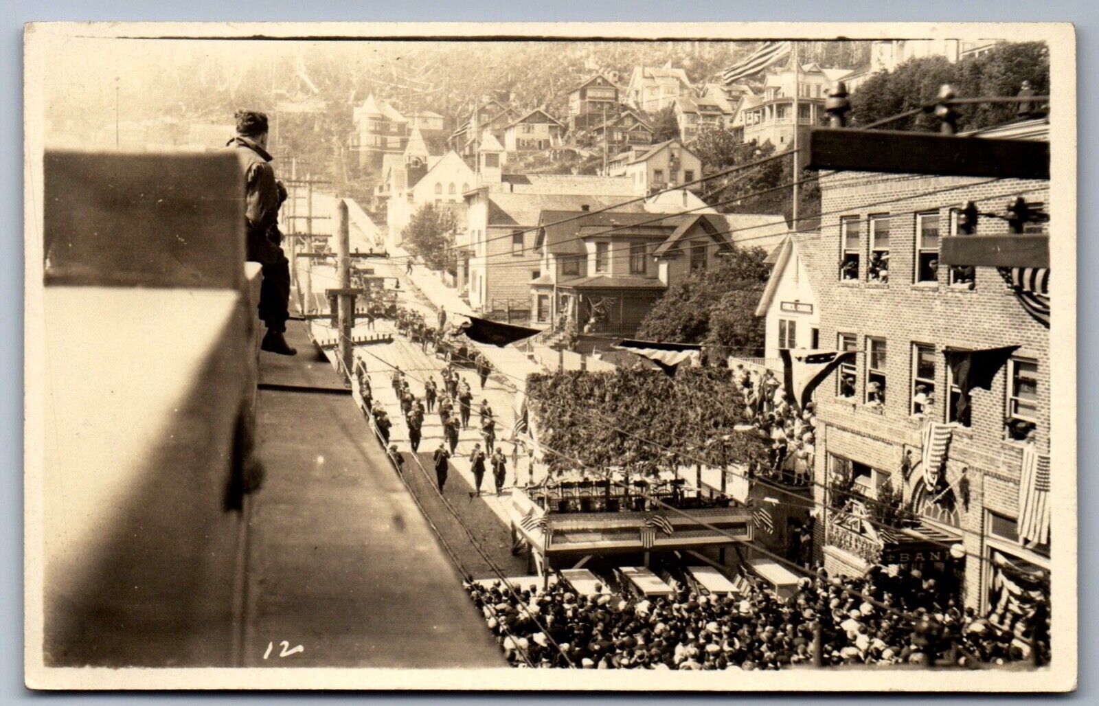 1923 RPPC PRESIDENT HARDING KETCHIKAN AK, PARADE BAND BANK LIBRARY Postcard PS