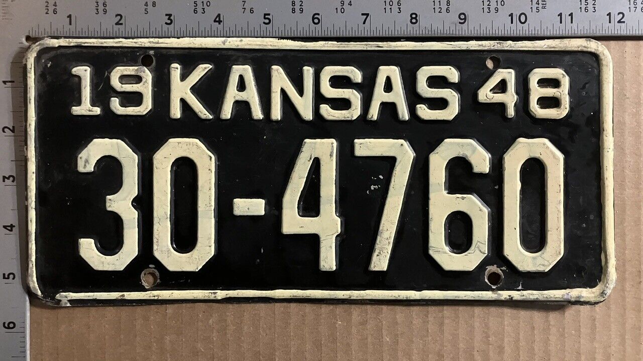 1948 Kansas license plate 30-4760 YOM DMV Riley lovely ORIGINAL PAINT 12161