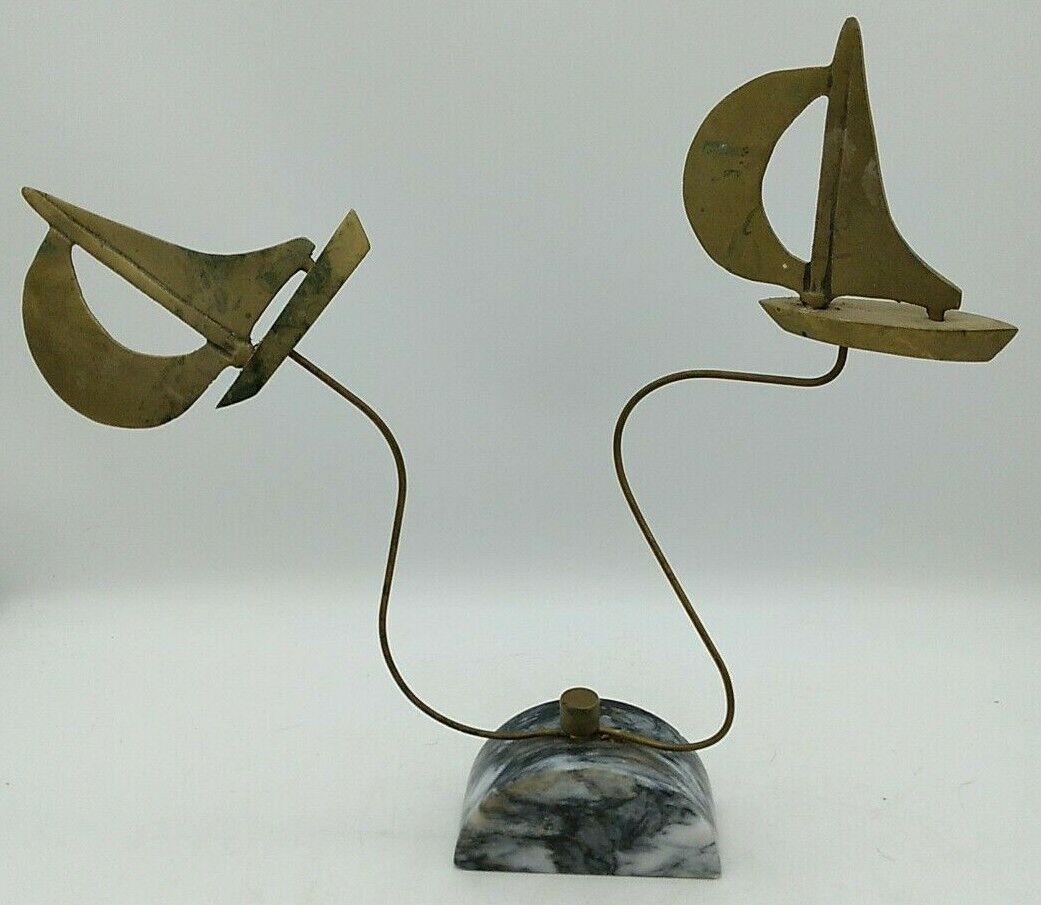 Sailboats Sculpture Brass w/Granite Base 12\