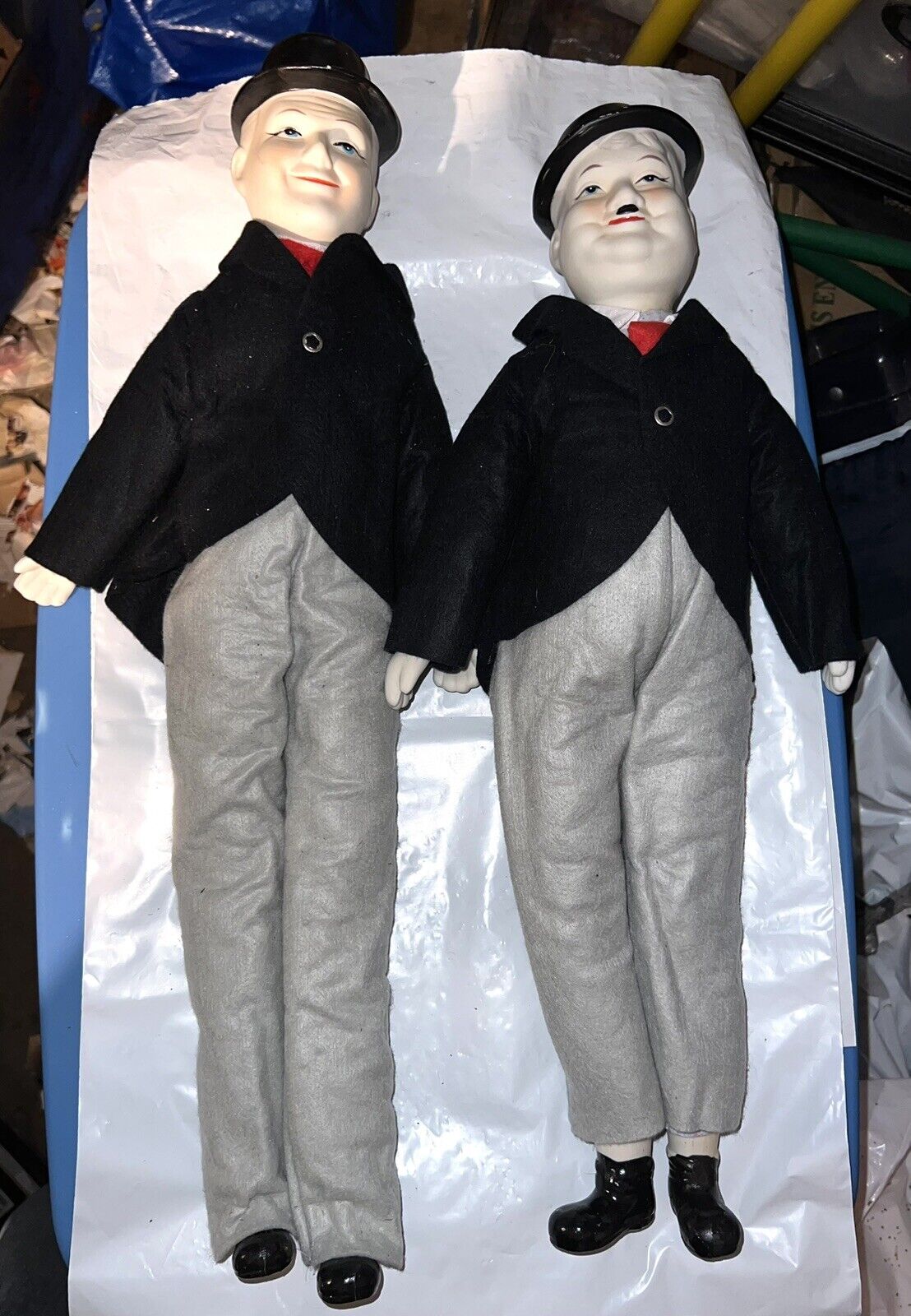 Large Laurel and Hardy Porcelain Dolls 22-23”Collectible Set Vintage Lot Of 2