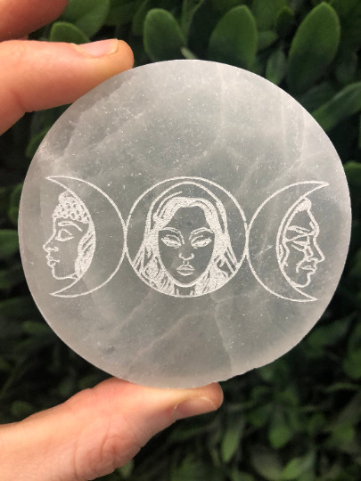 Etched Hecate Selenite Charging Plate - many sizes/shapes - Hekate design 2
