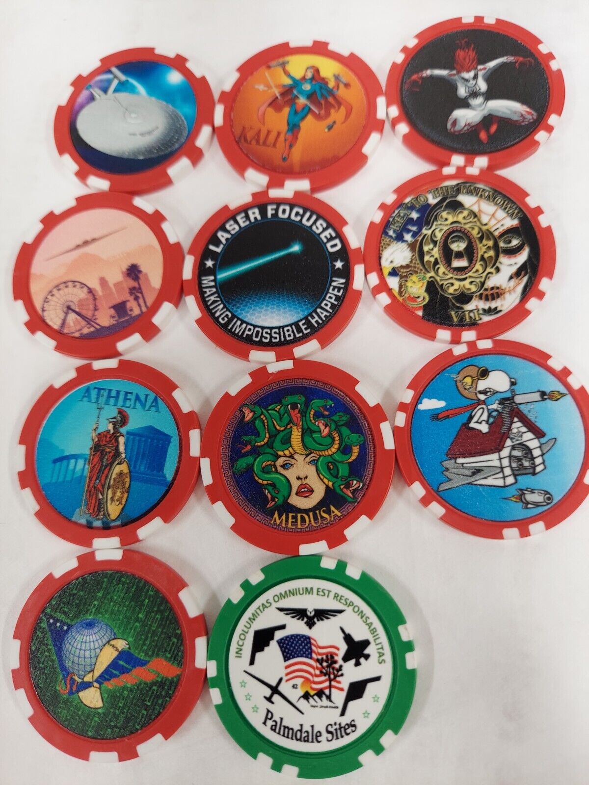 NORTHROP GRUMMAN ATDC EMPLOYEE EXCLUSIVE POKER CHIP LOT, 11 TOTAL VERY LIMITED 