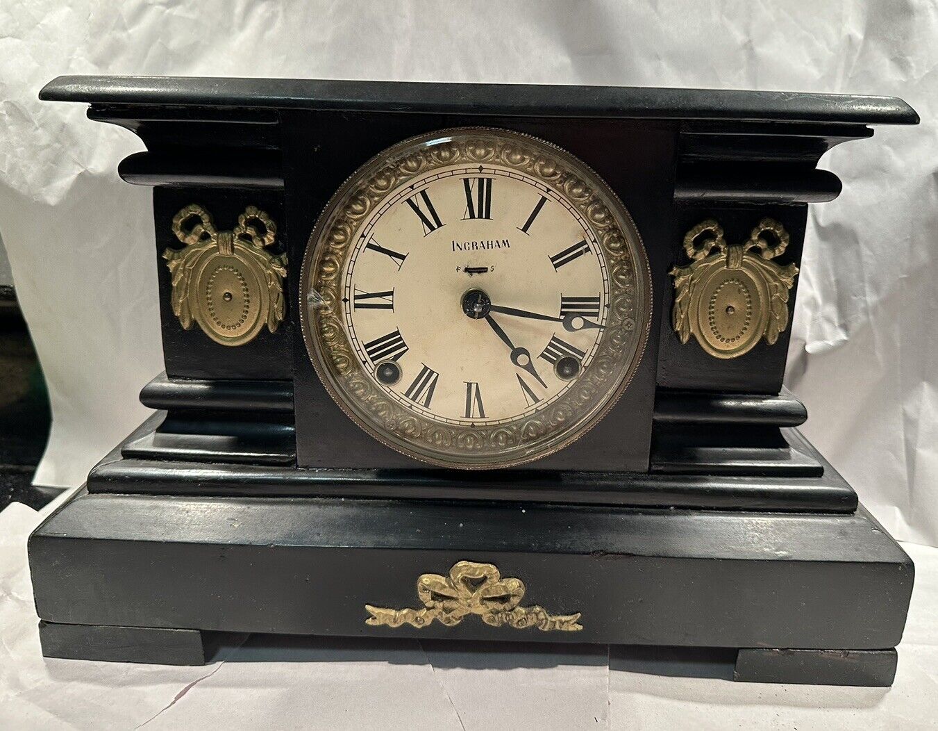Antique Black Mantel Clock  By Ingraham