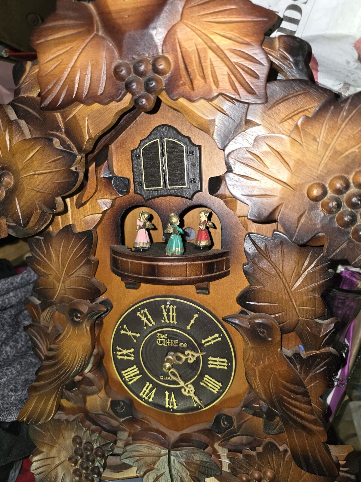 The Time Company Quartz Chalet Cuckoo Wooden Clock Chimes With Bird. READ...
