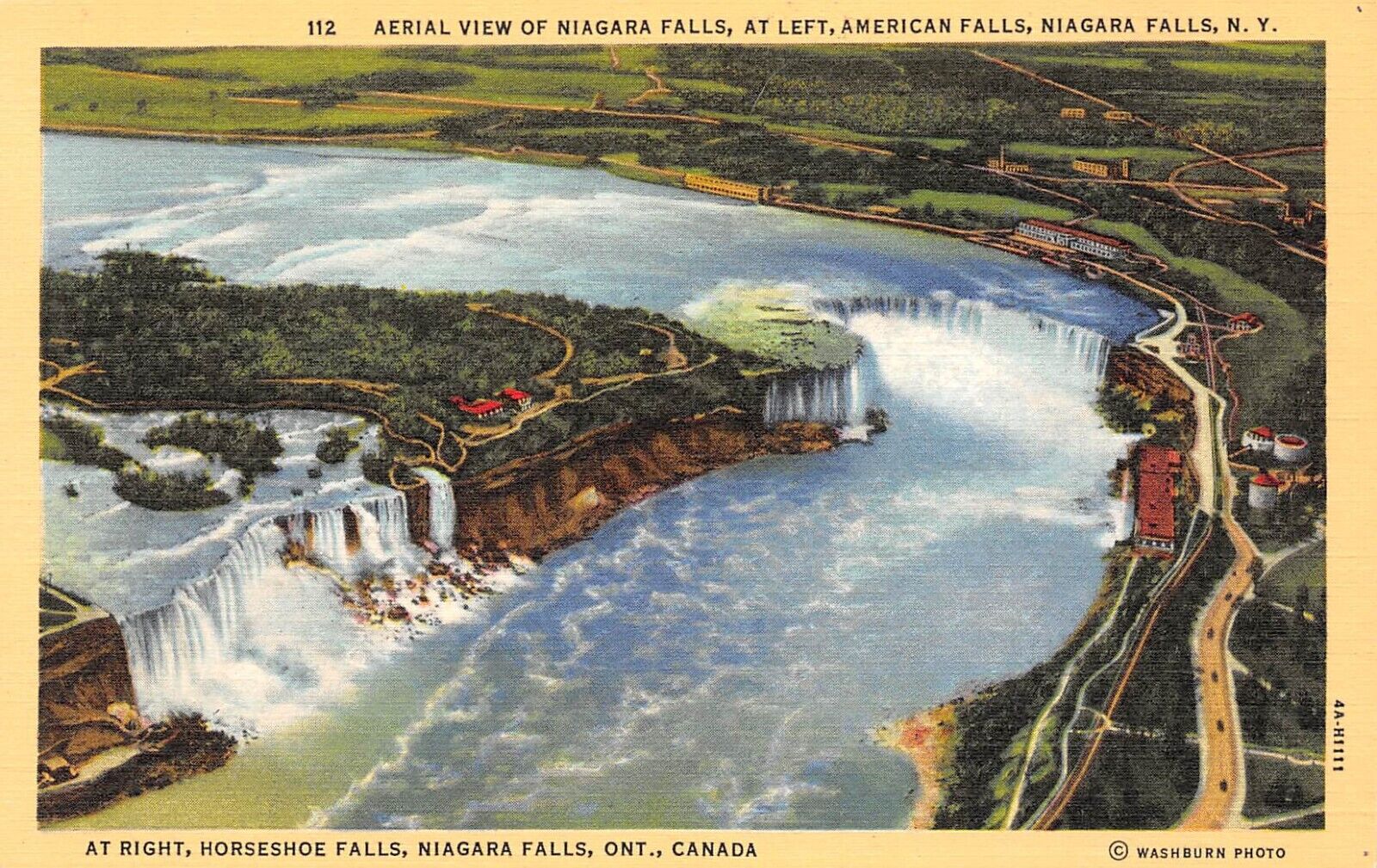 D2056 Aerial View of Niagara Falls, NY - 1934 Teich Linen Postcard No. 4A-H1111