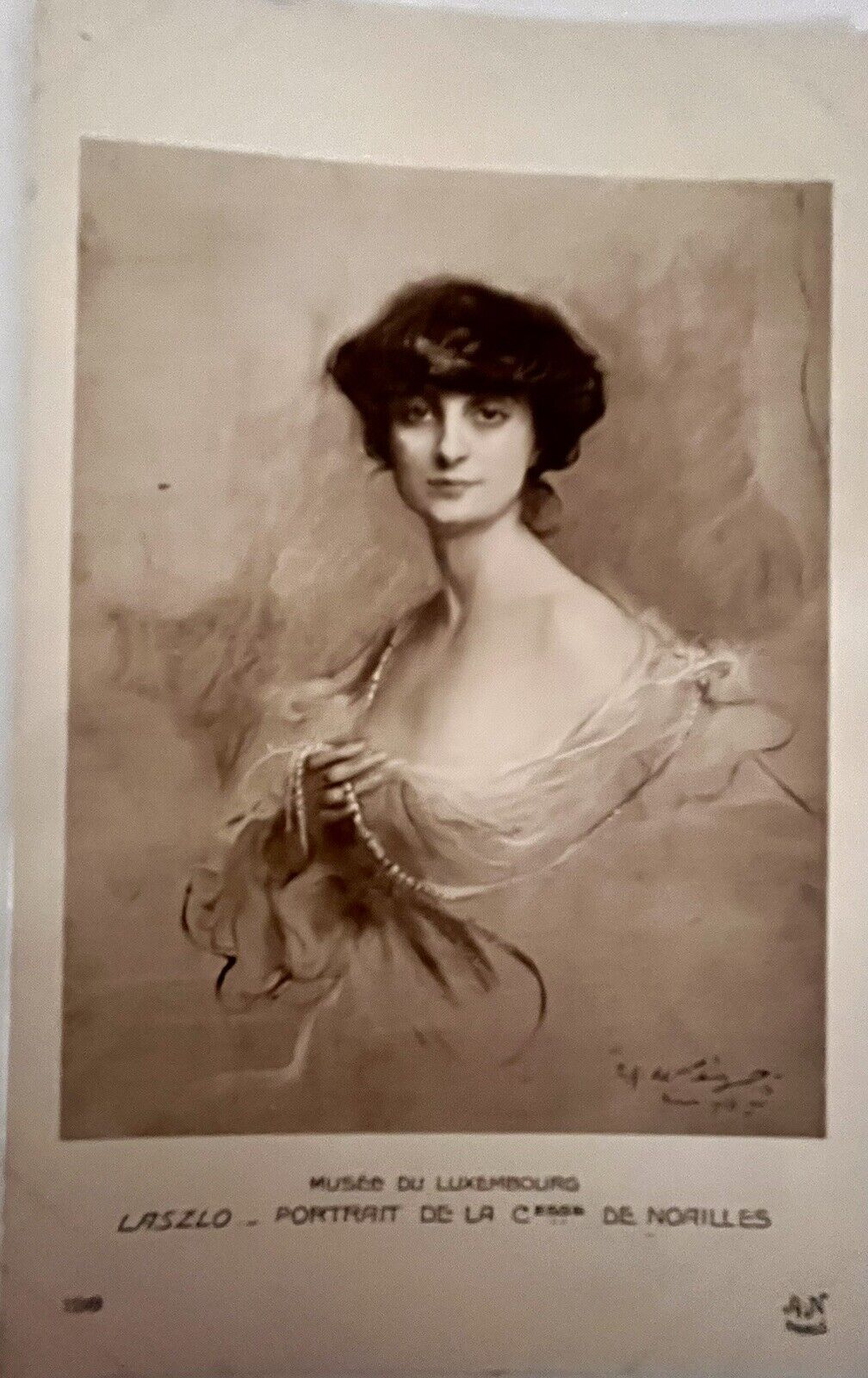 Postcard France Artist LASZLO - Portrait Anna De Noailles dated 1913 Signed 