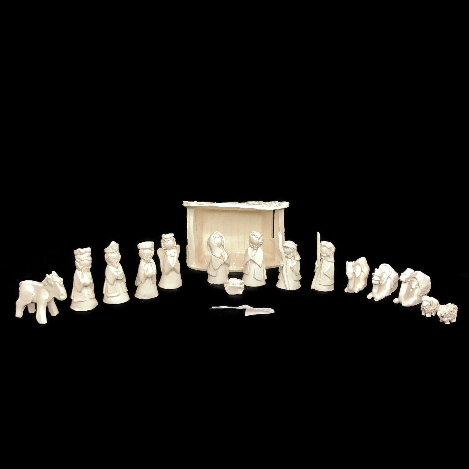 Handmade 15 Piece Glazed Clay Pottery Christmas Nativity Figures Set with Stable
