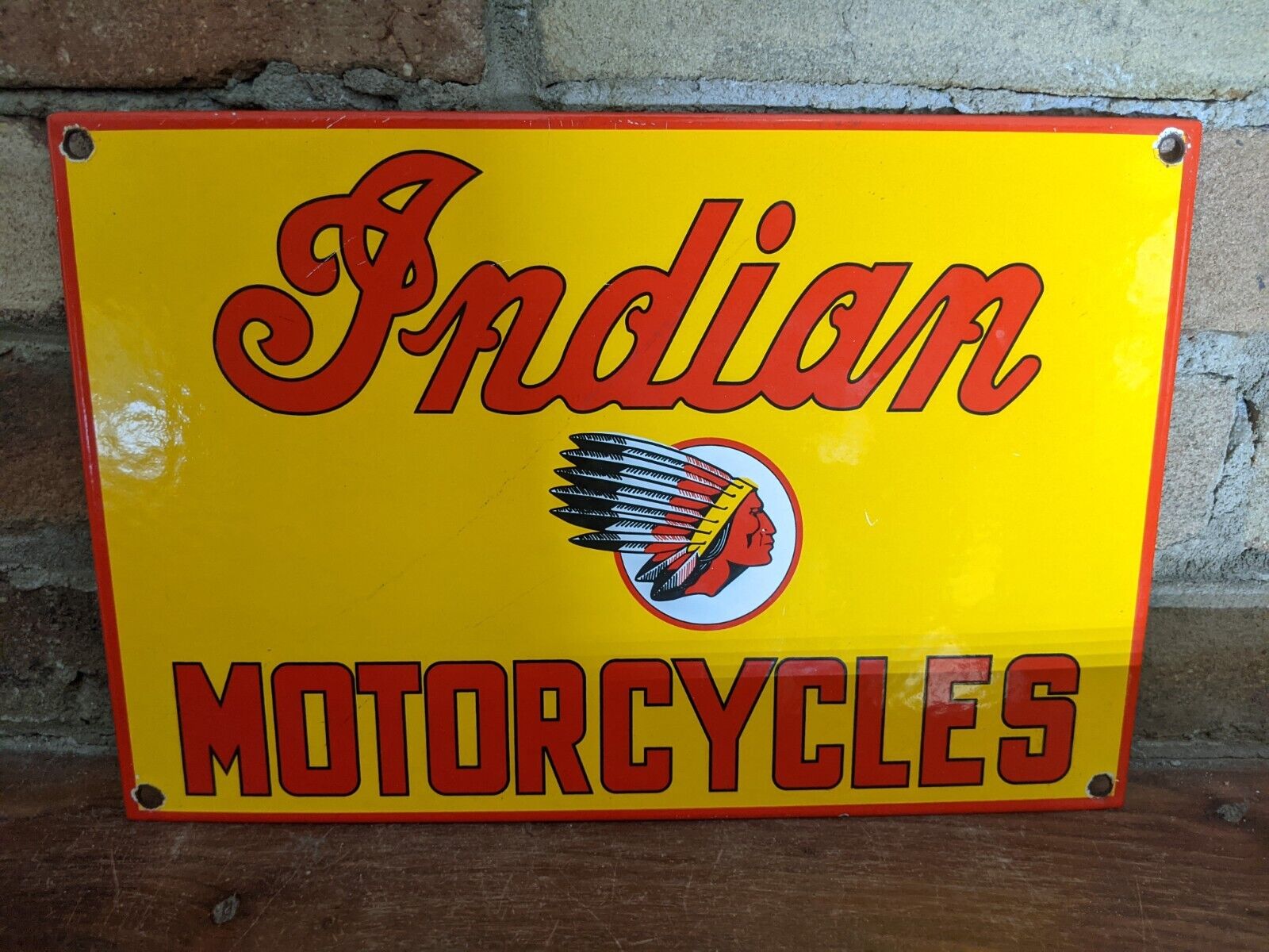 VINTAGE INDIAN MOTORCYCLE DEALER PORCELAIN DEALERSHIP SIGN 12\