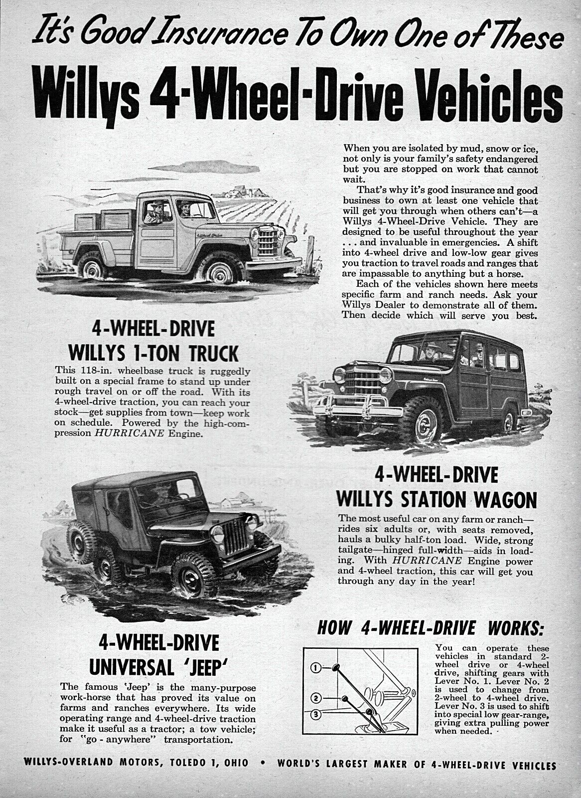 1951 Willys Overland Jeep CJ-3A 4x4 Pickup Truck & Wagon Original Ad BF1A