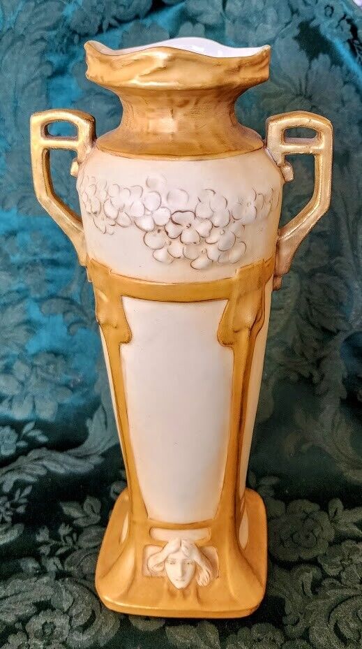 Royal Dutch Antique Porcelain Fine 1880's Gold Handled 11.5 inch Tall Vase