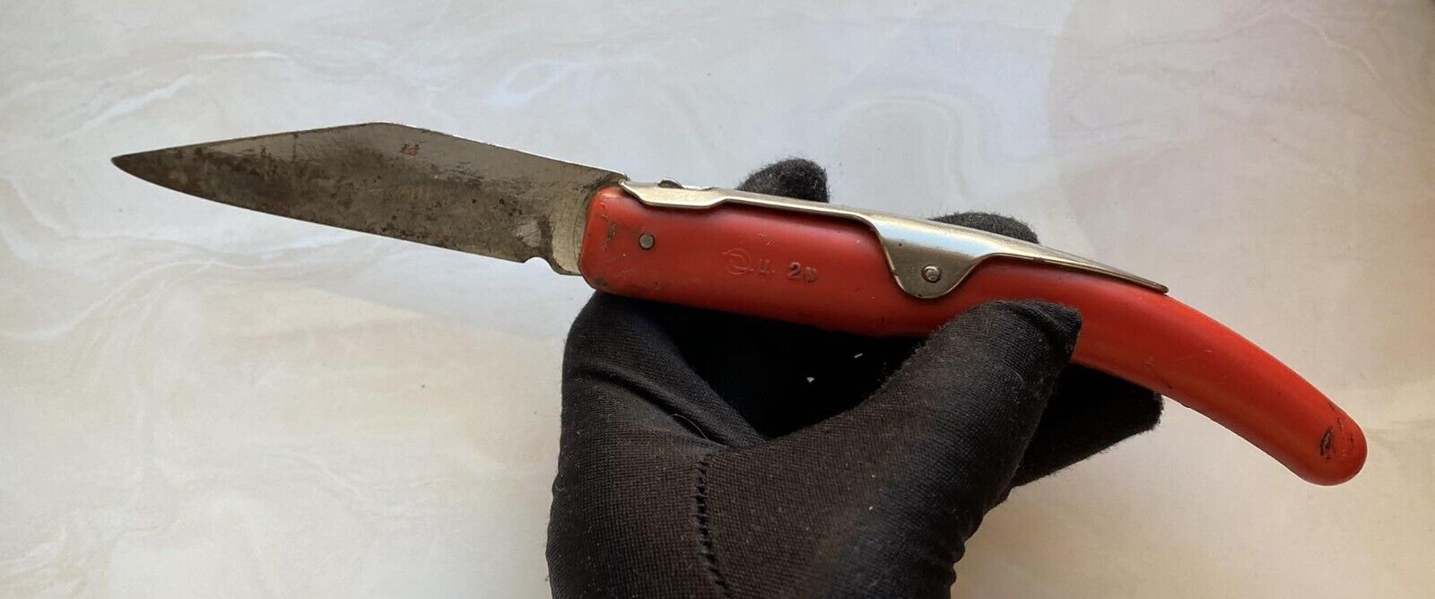 Vintage Pocket Knife Russian Navaja Red Handle Blade Steel Mens Soviet Rare Old