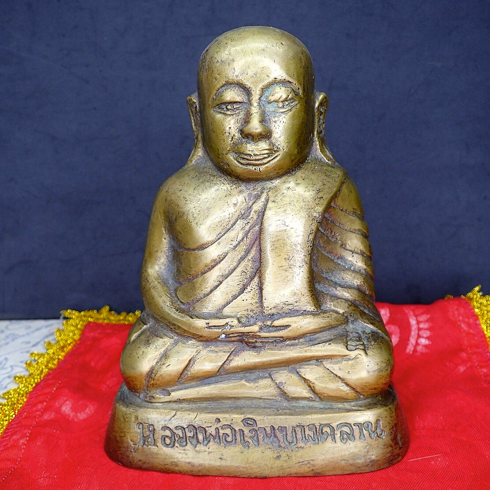 LP Ngern Statue Rare Vintage Buddhism Talisman Ngern Guru monk Holy Thai Amulet