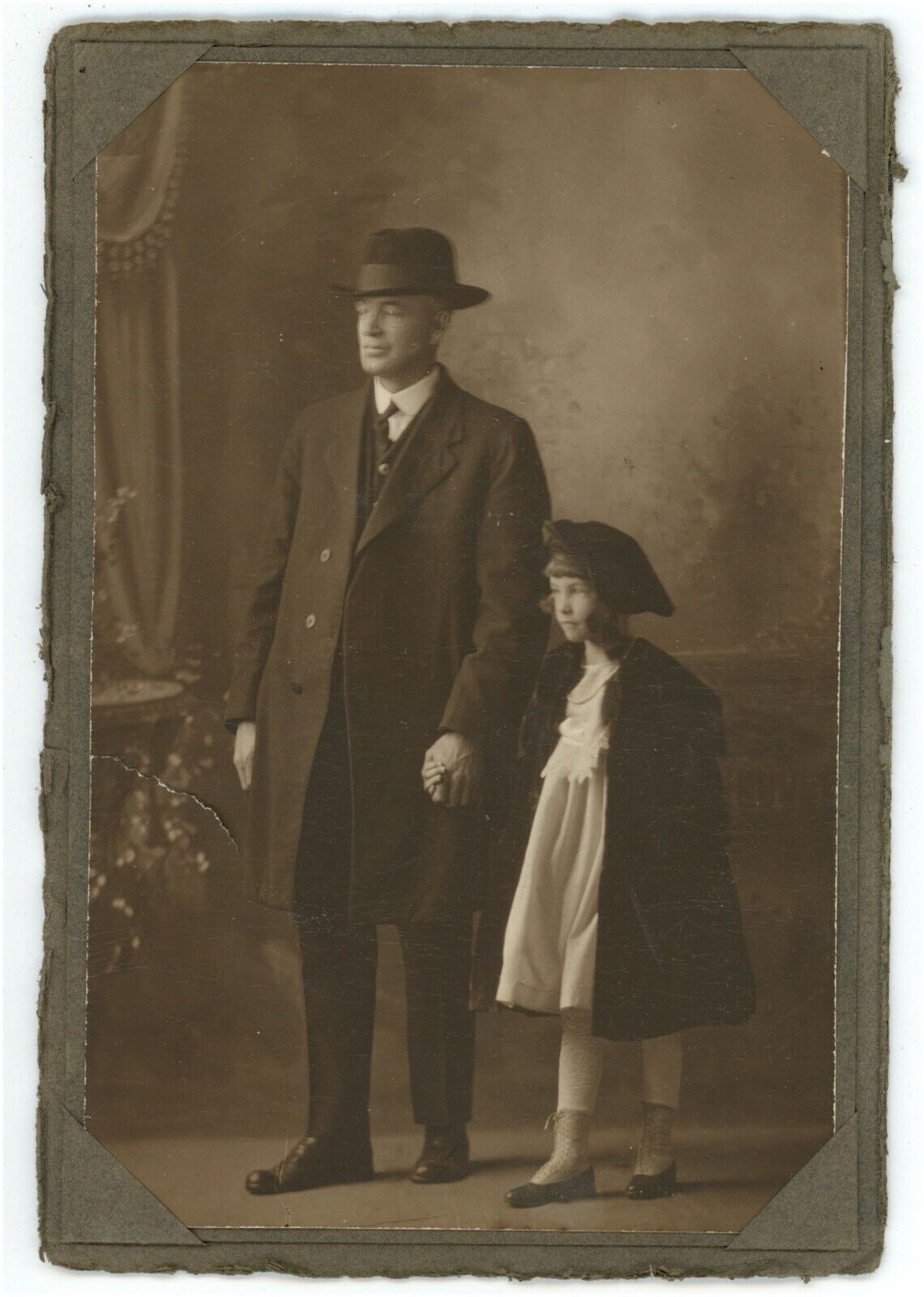 CIRCA 1880'S Stunning CABINET CARD Older Man Holding Hands With Adorable Girl