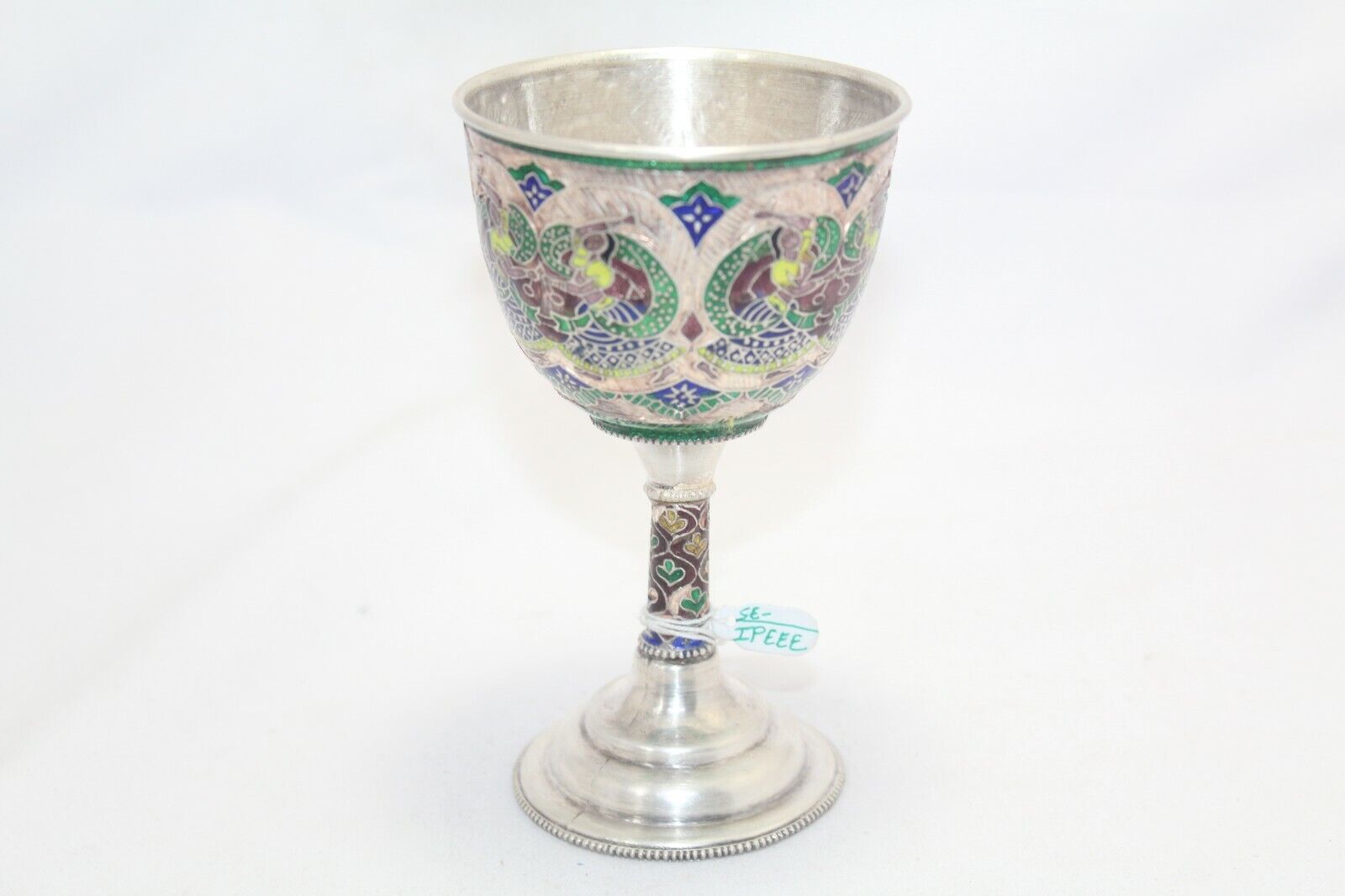Wine Goblet Glass Silver Enamel Sterling Antique Vintage 925 Hip Handmade B68