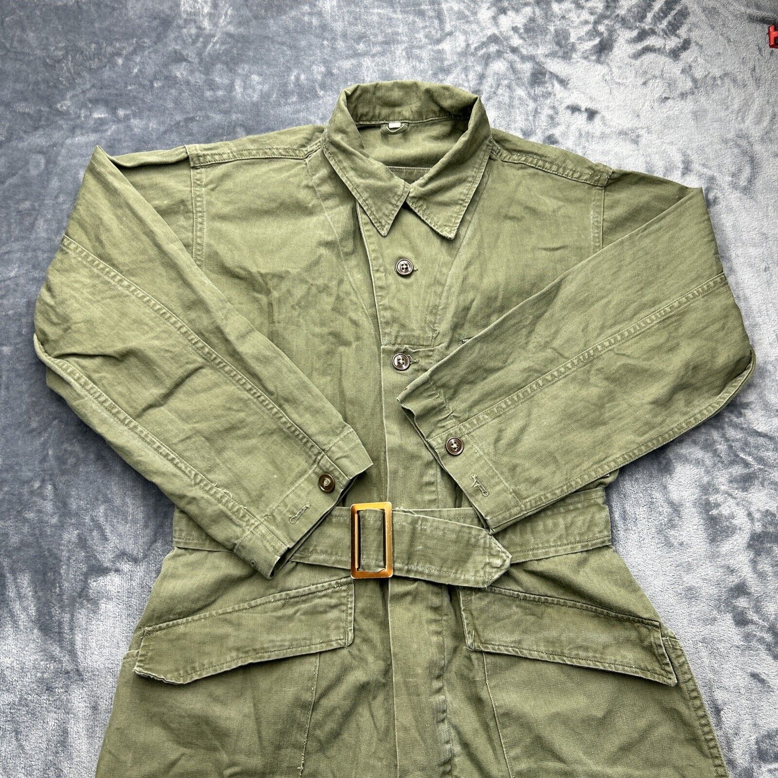 Vintage 1950 Military Coveralls Herringbone Twill Olive Medium Korean War