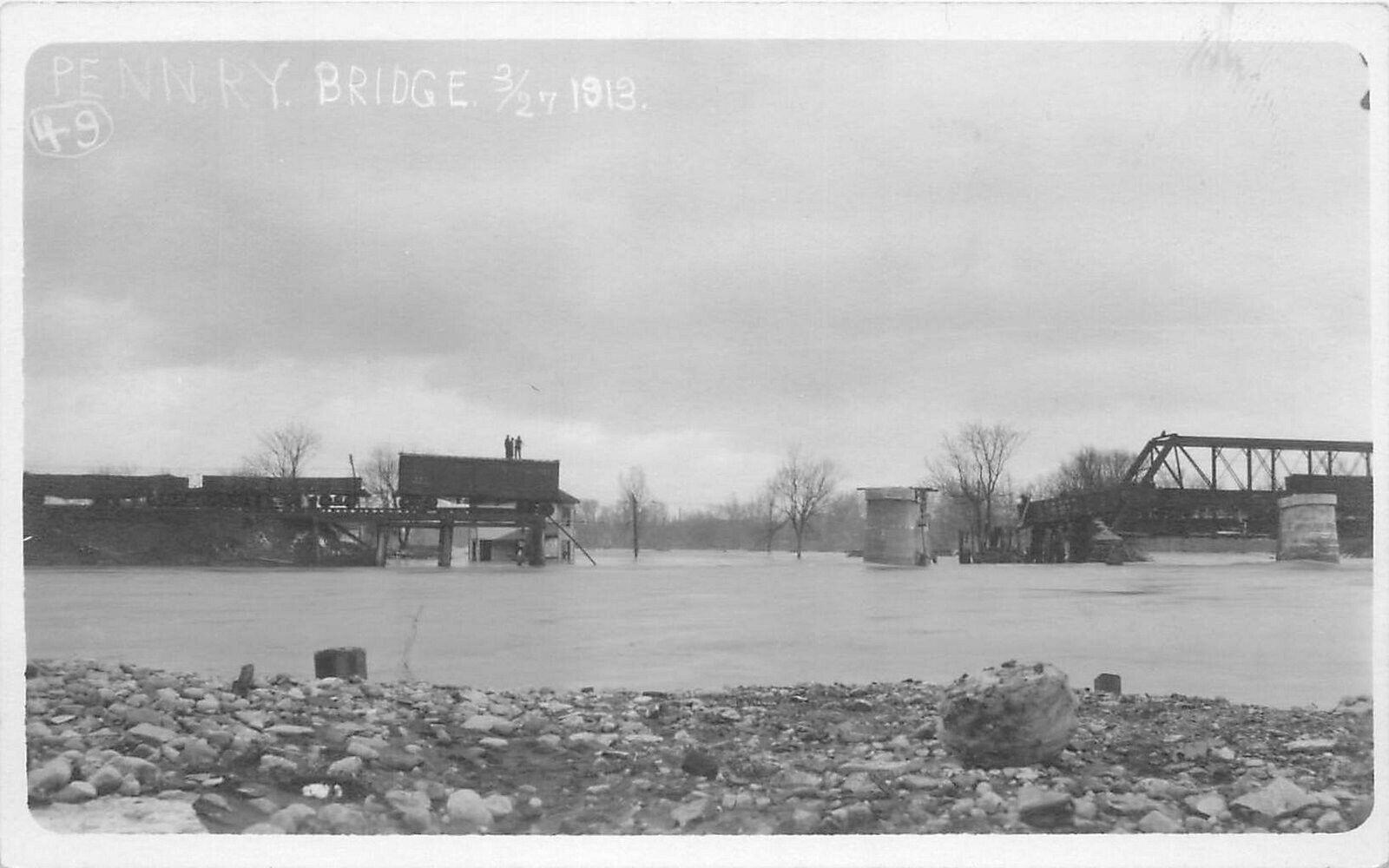 Postcard RPPC Ohio Pique Flood Penn Railroad Bridge  1913 23-5308